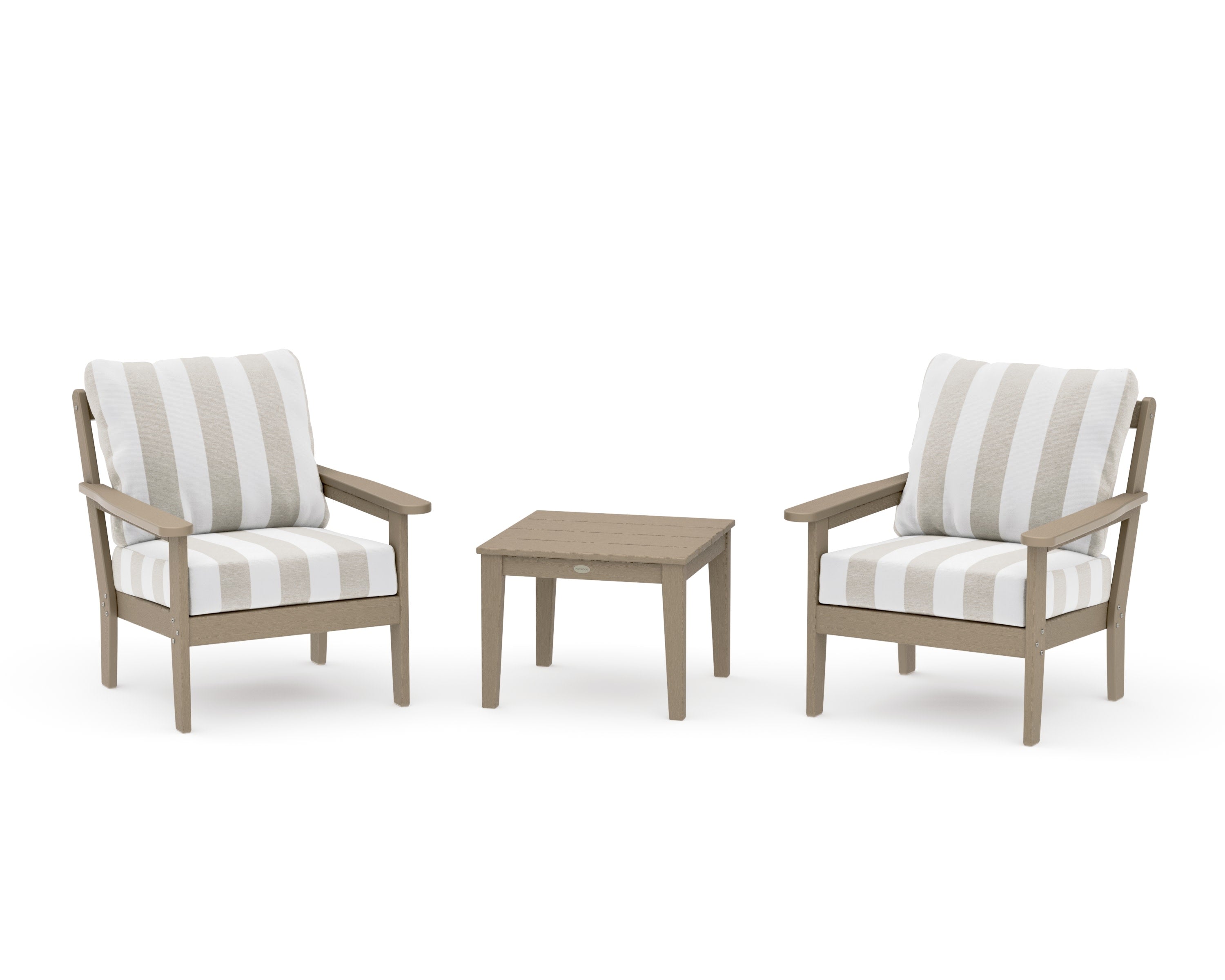 Cottage 3-Piece Deep Seating Set in Vintage Sahara / Cabana Stripe Dune Burlap