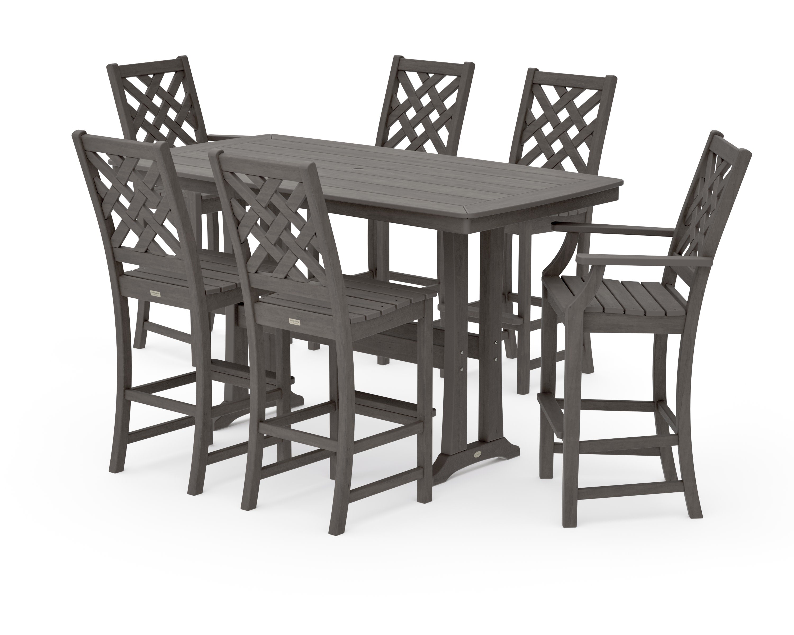 Wovendale 7-Piece Bar Set with Trestle Legs in Driftwood