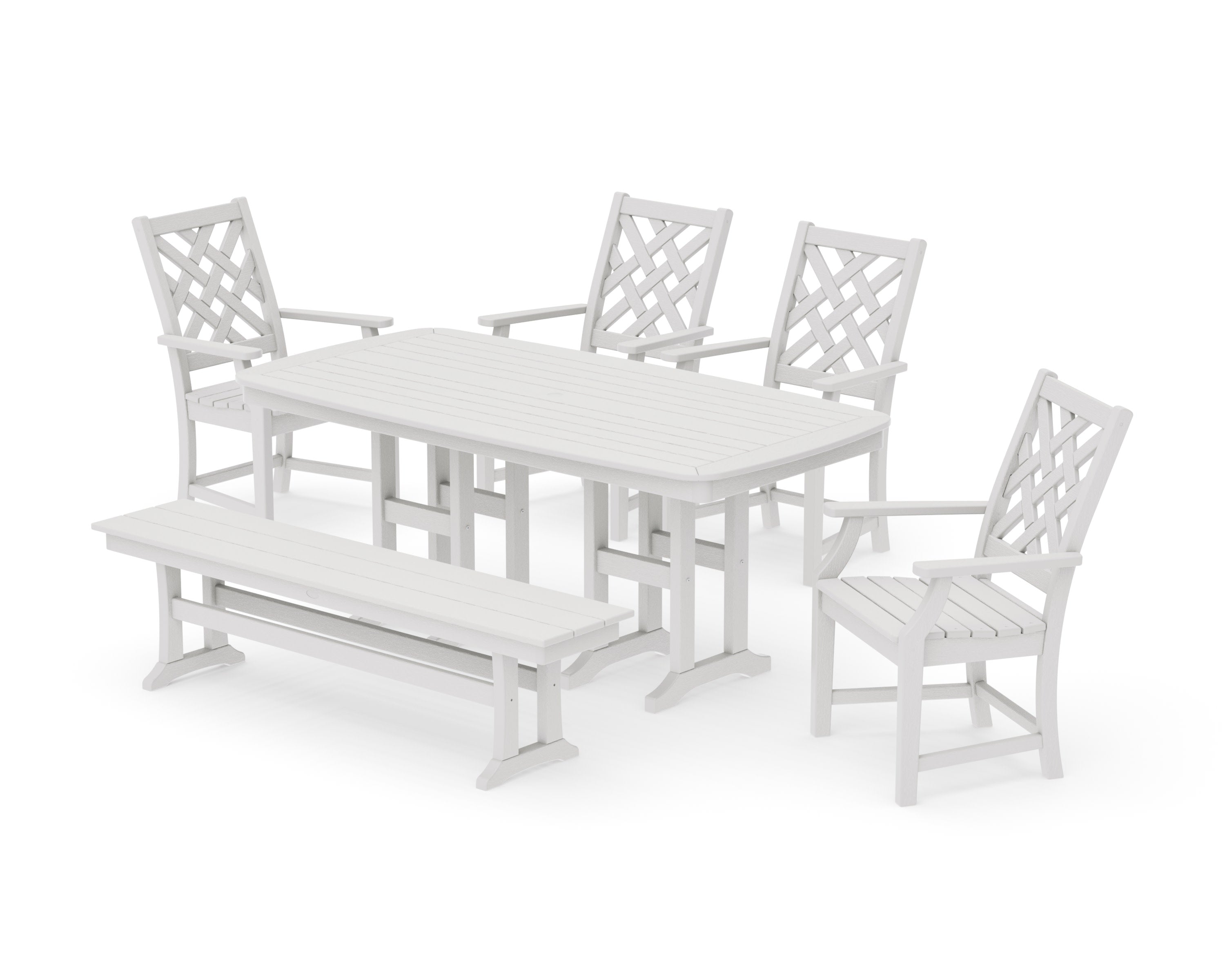 Wovendale 6-Piece Farmhouse Dining Set with Bench in Vintage White
