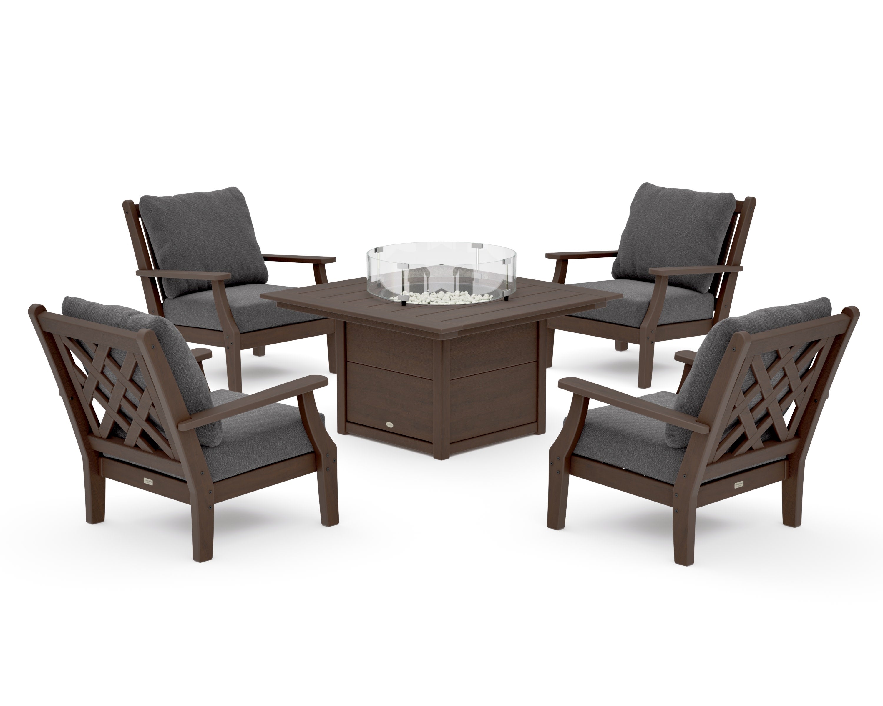Wovendale 5-Piece Deep Seating Set with Fire Pit Table in Kona / Ash Charcoal