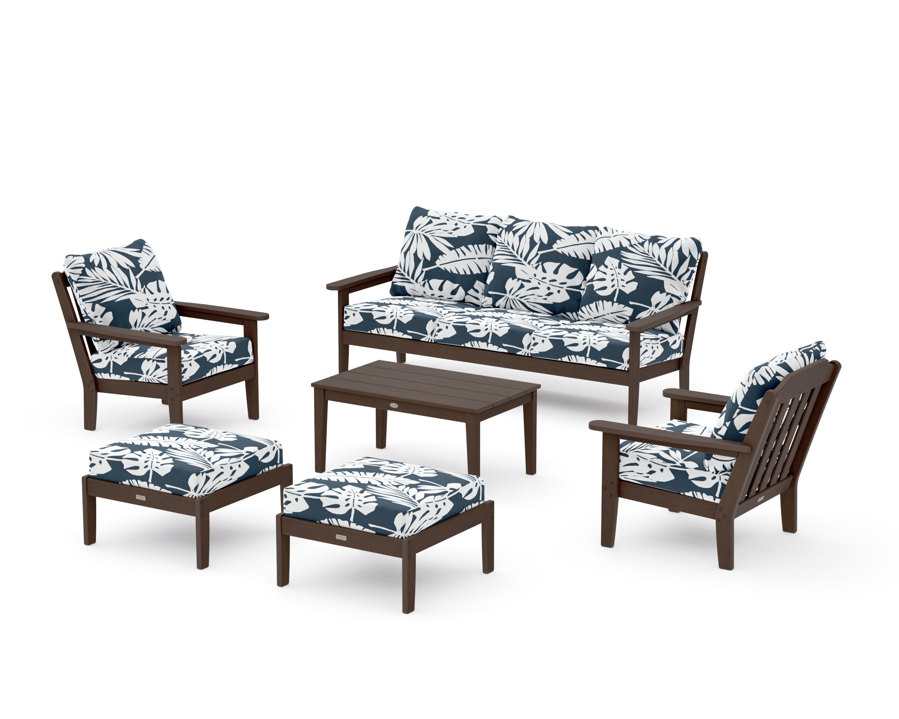 Cottage 6-Piece Lounge Sofa Set in Kona / Leaf Marine Indigo