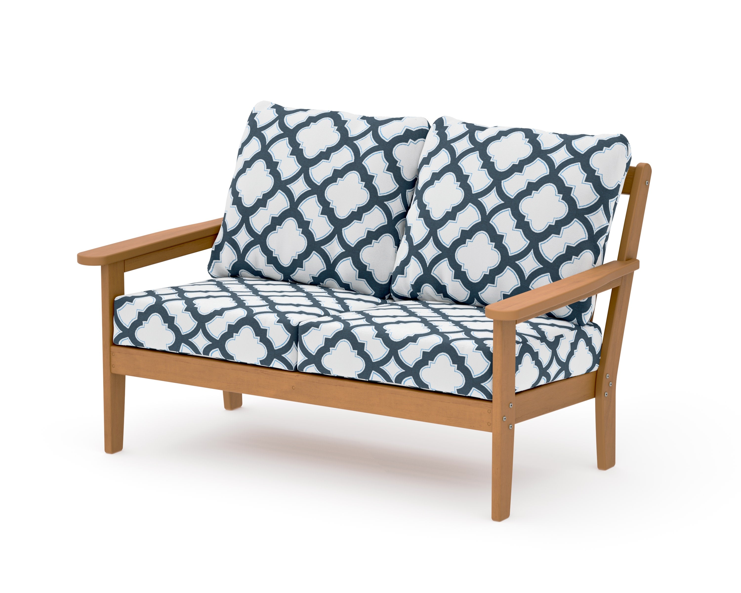 Cottage Deep Seating Loveseat in Natural / Trellis Marine Indigo