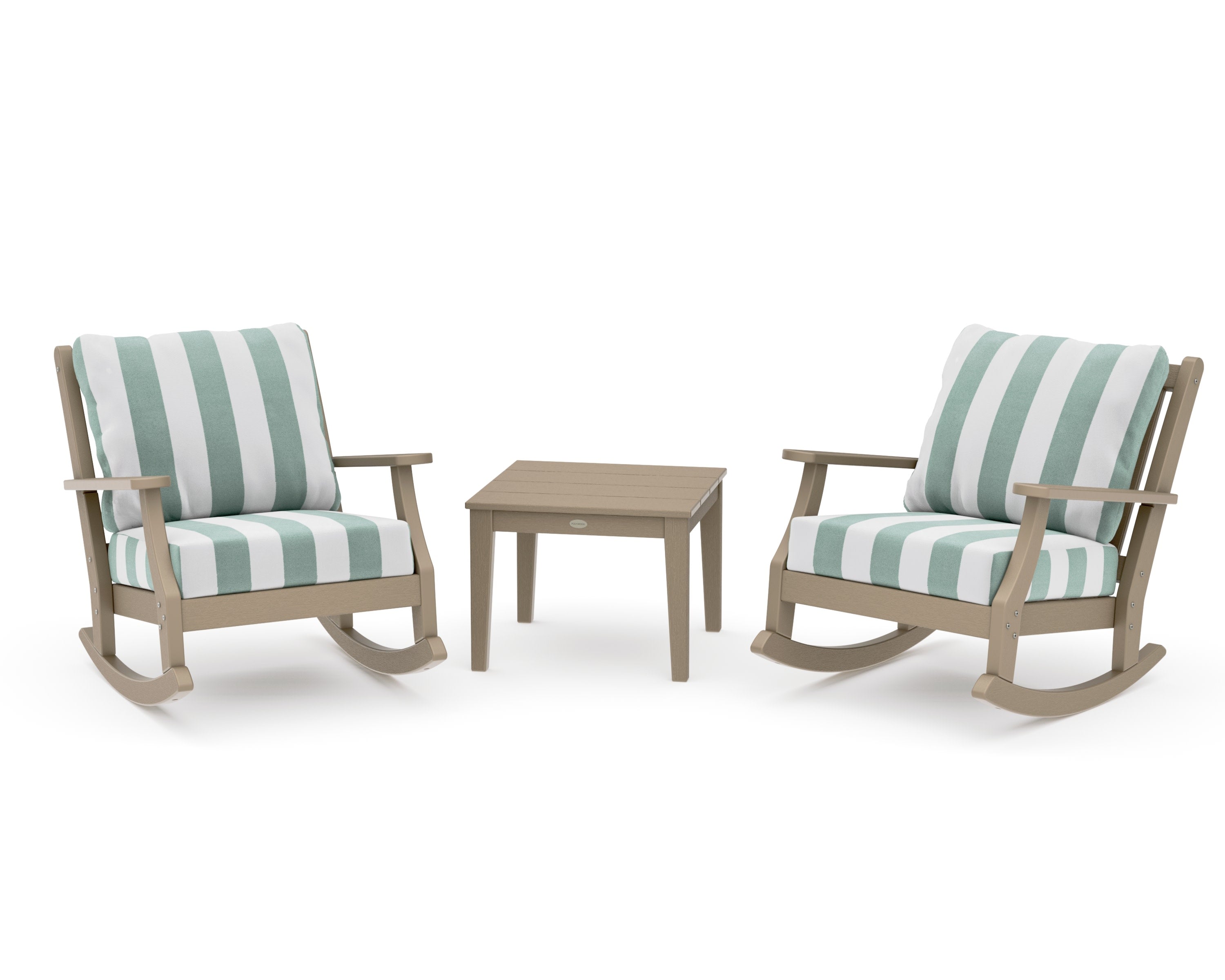 Wovendale 3-Piece Deep Seating Rocker Set in Vintage Sahara / Cabana Stripe Glacier Spa