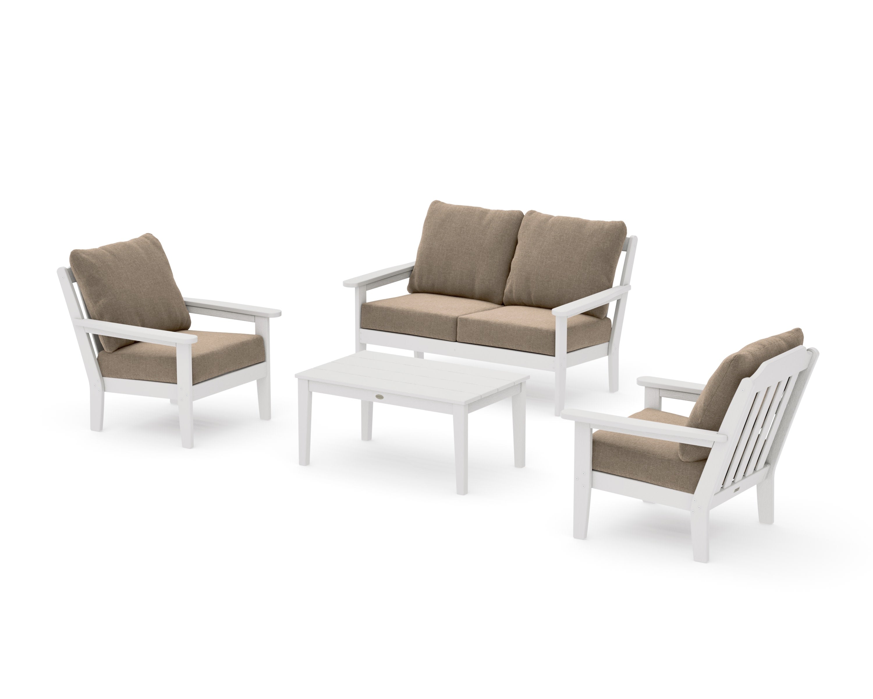 Cottage 4-Piece Deep Seating Set with Loveseat in Vintage White / Spiced Burlap