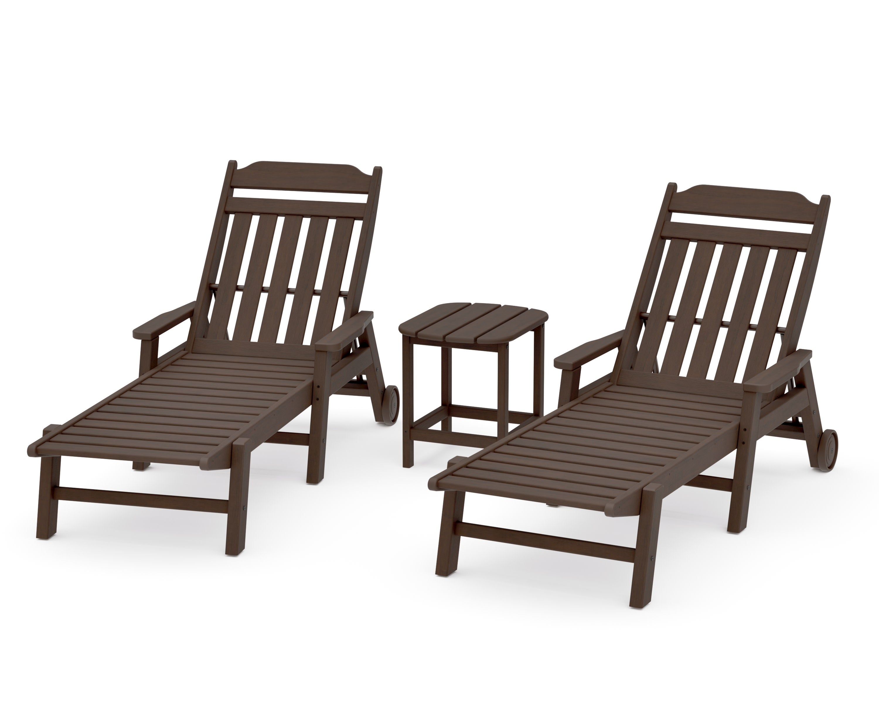 Cottage 3-Piece Chaise Set with Arms and Wheels in Kona