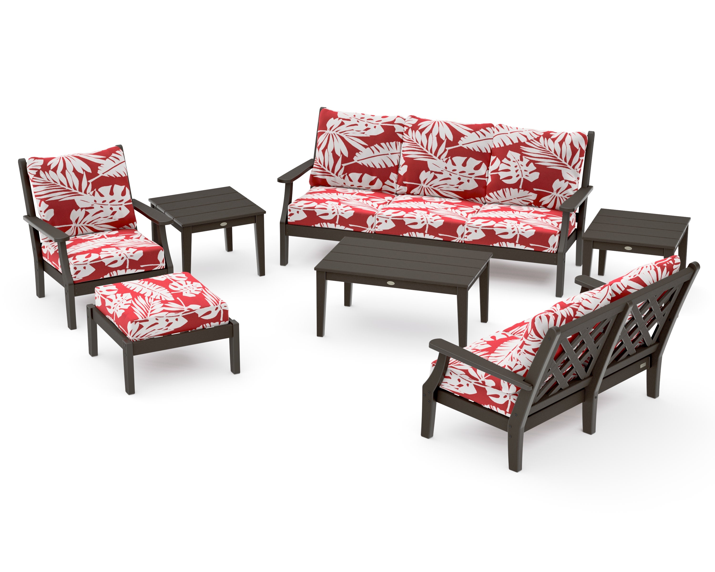 Wovendale 7-Piece Deep Seating Set in Vintage Coffee / Leaf Crimson
