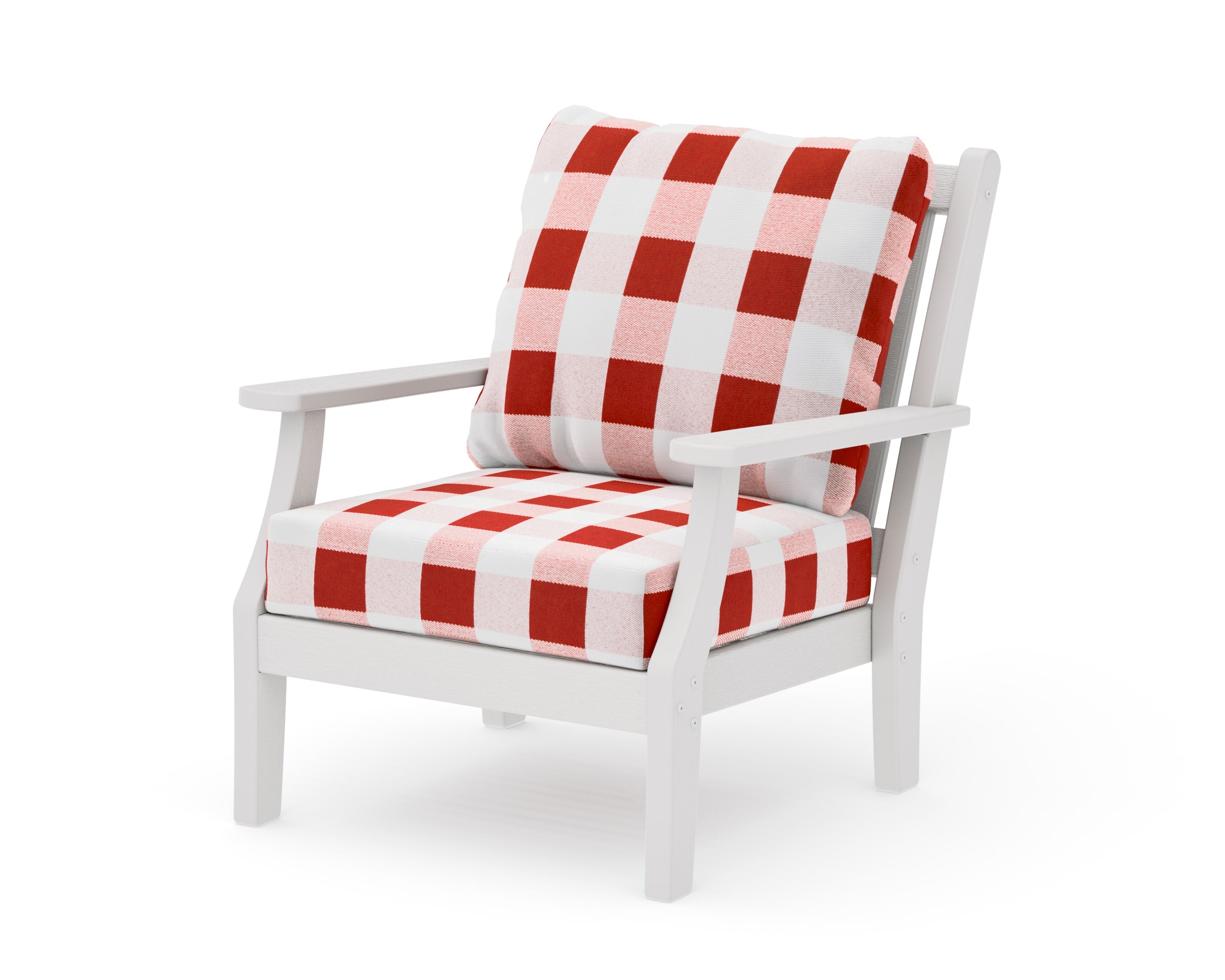 Wovendale Deep Seating Chair in Vintage White / Buffalo Plaid Crimson