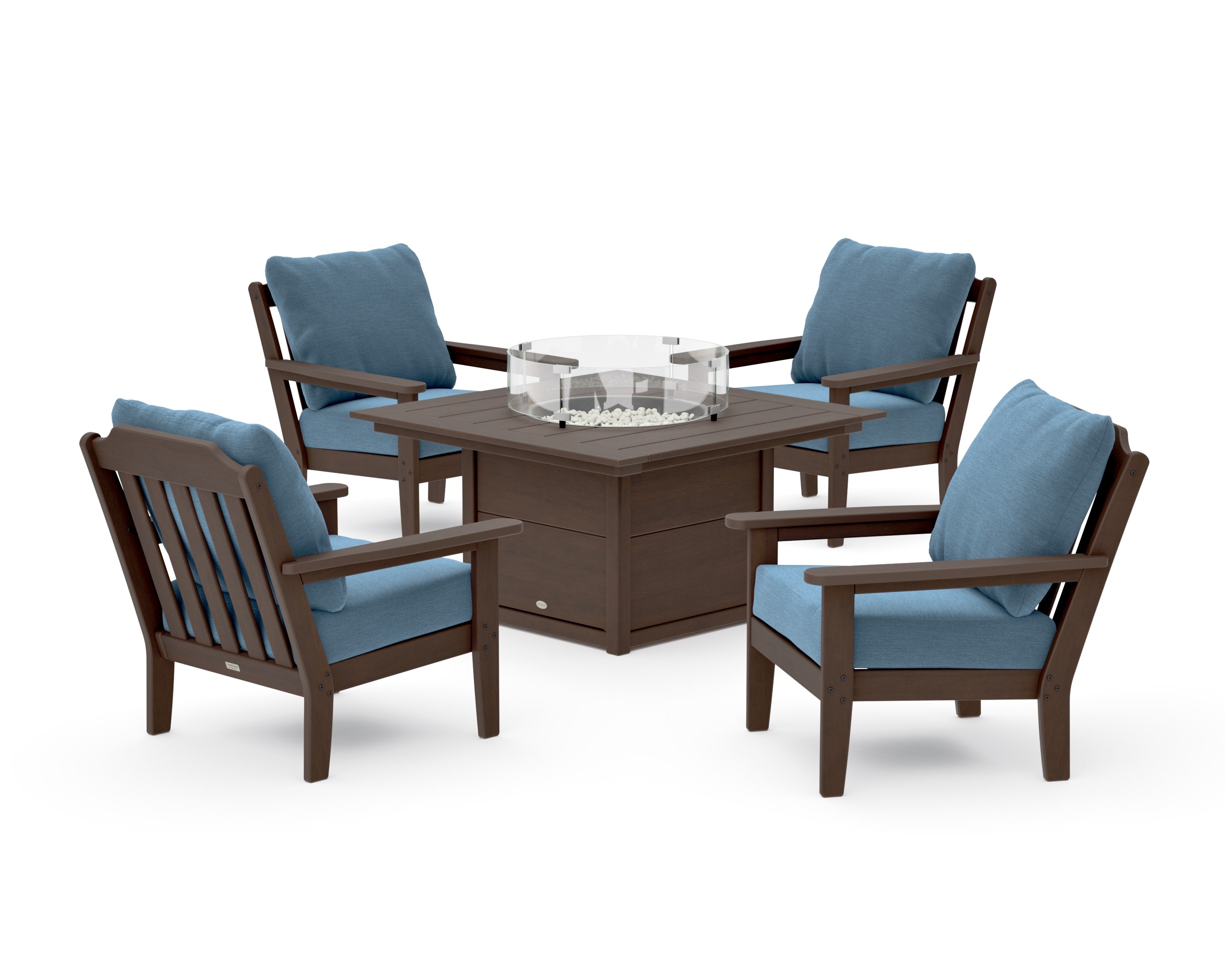 Cottage 5-Piece Deep Seating Set with Fire Pit Table in Kona / Sky Blue