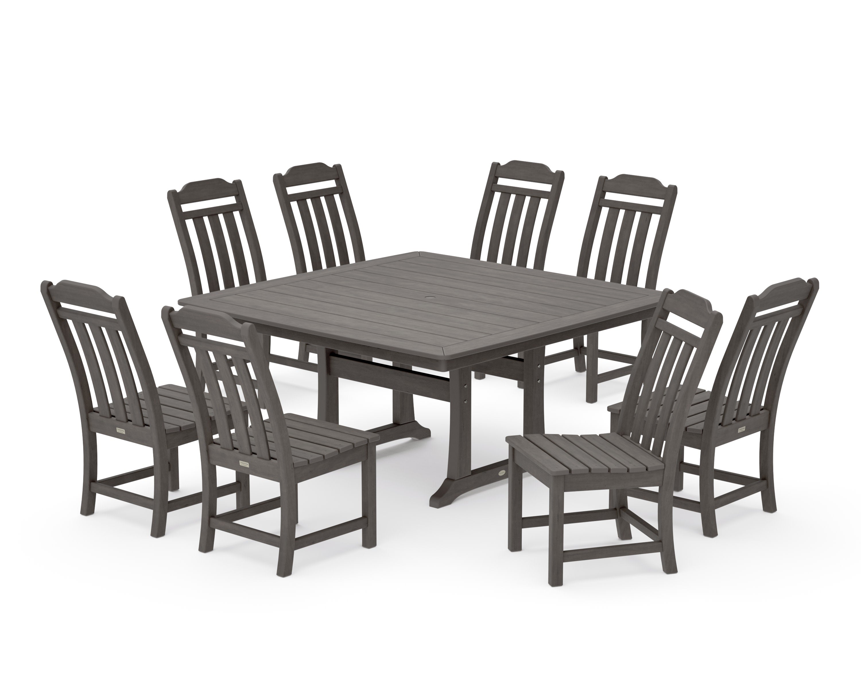 Cottage 9-Piece Square Side Chair Dining Set with Trestle Legs in Driftwood