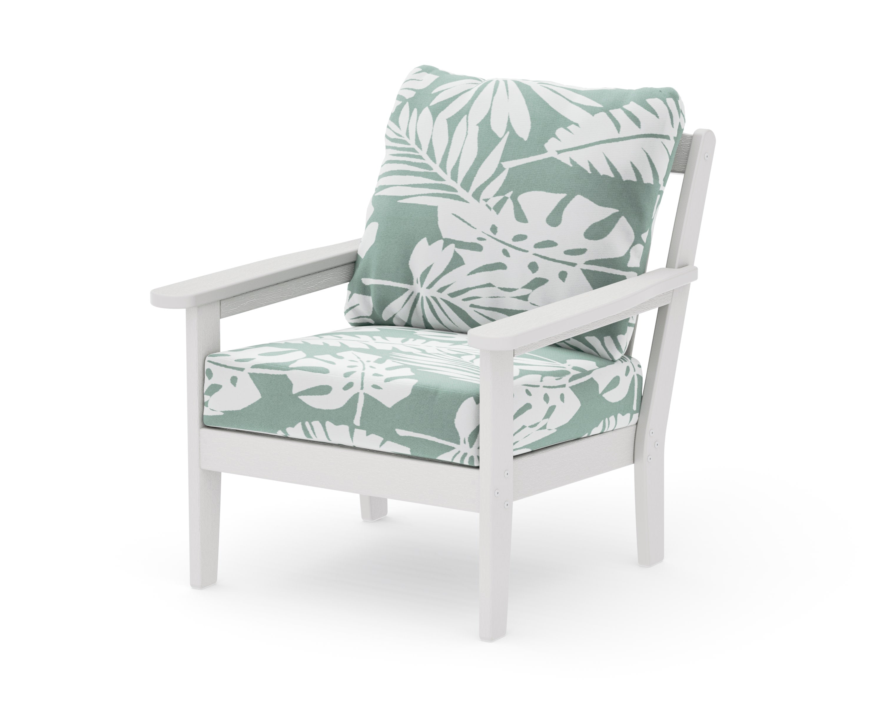 Cottage Deep Seating Chair in Vintage White / Leaf Glacier Spa