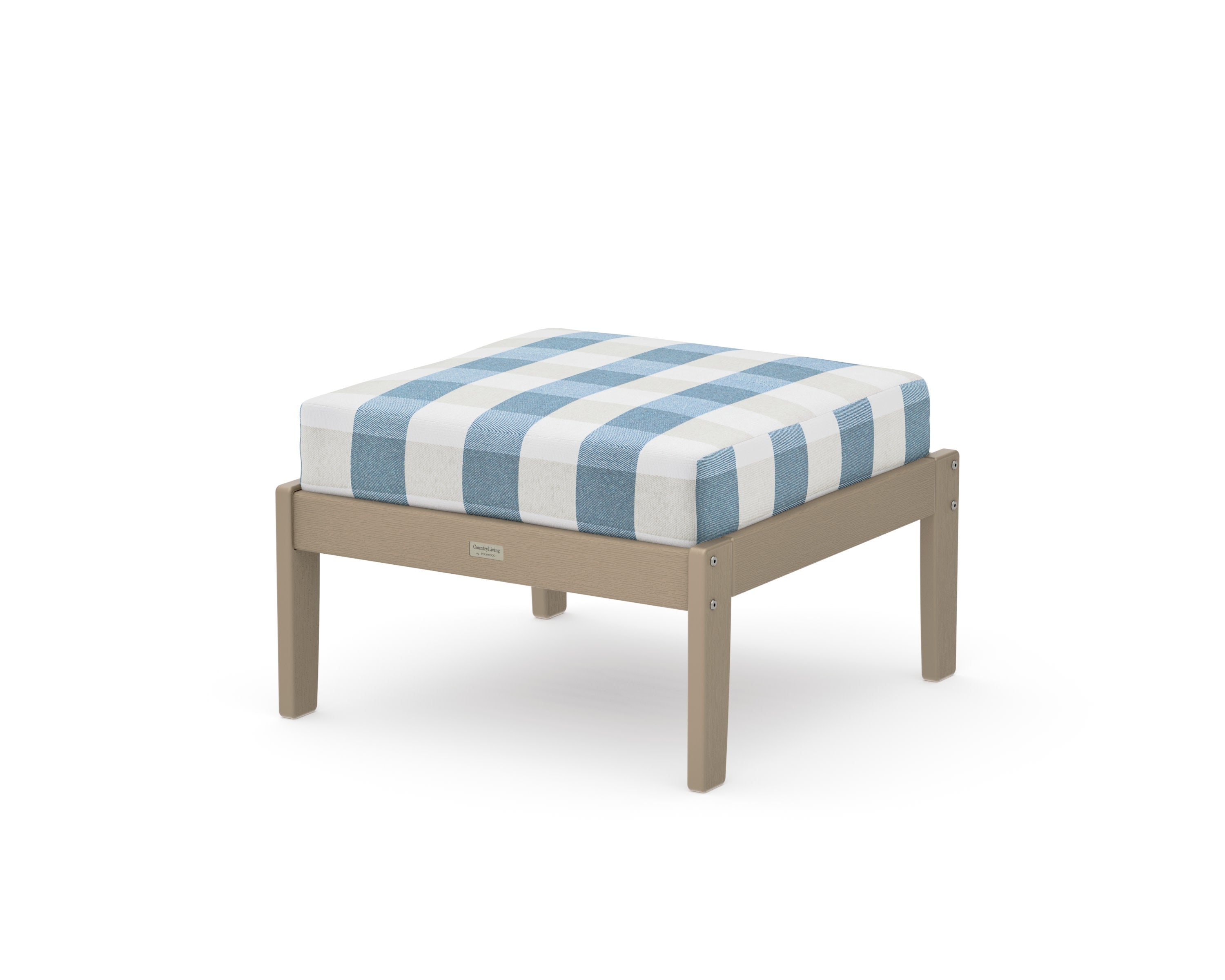 Cottage Deep Seating Ottoman in Vintage Sahara / Buffalo Plaid Sky Blue