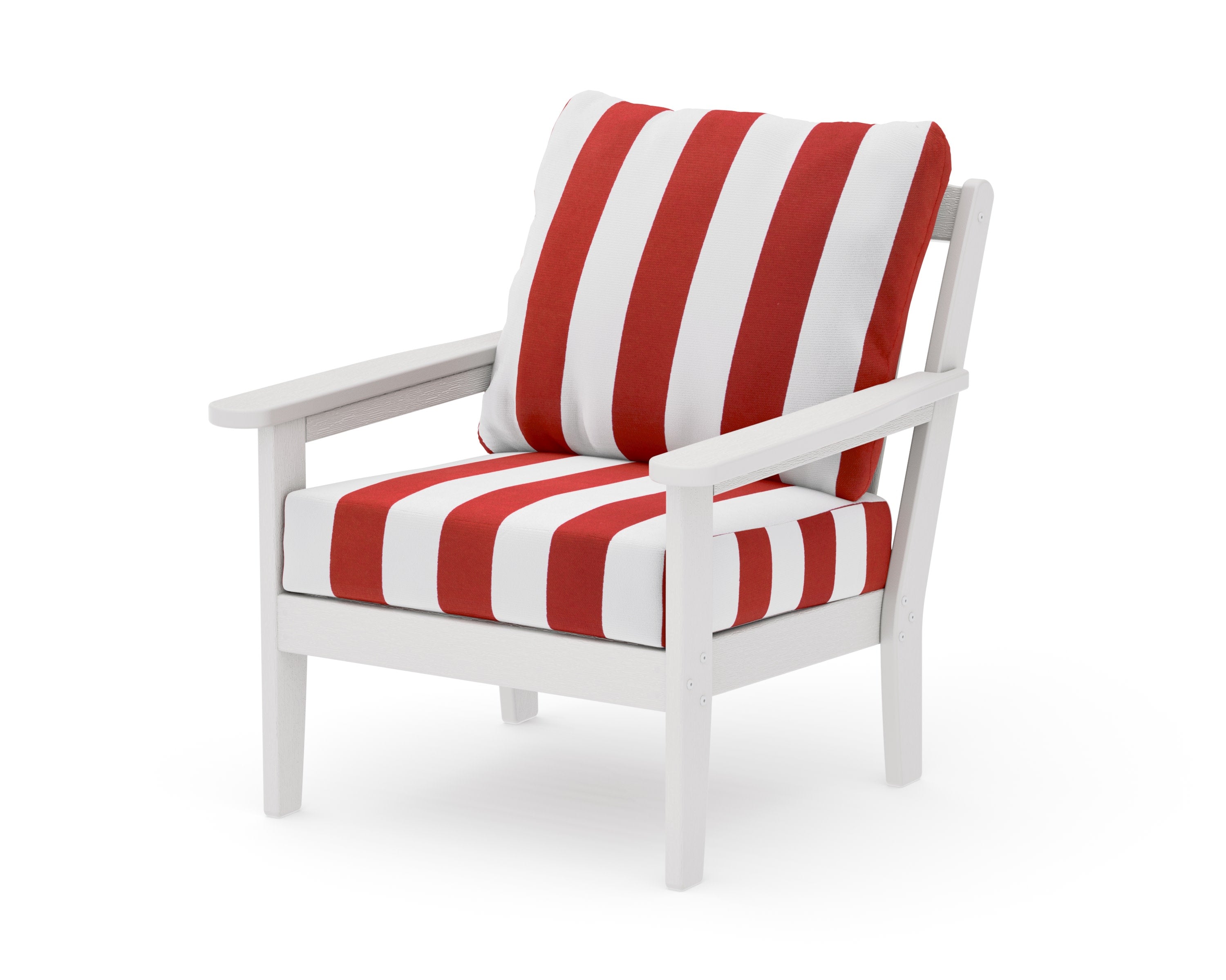 Cottage Deep Seating Chair in Vintage White / Cabana Stripe Crimson