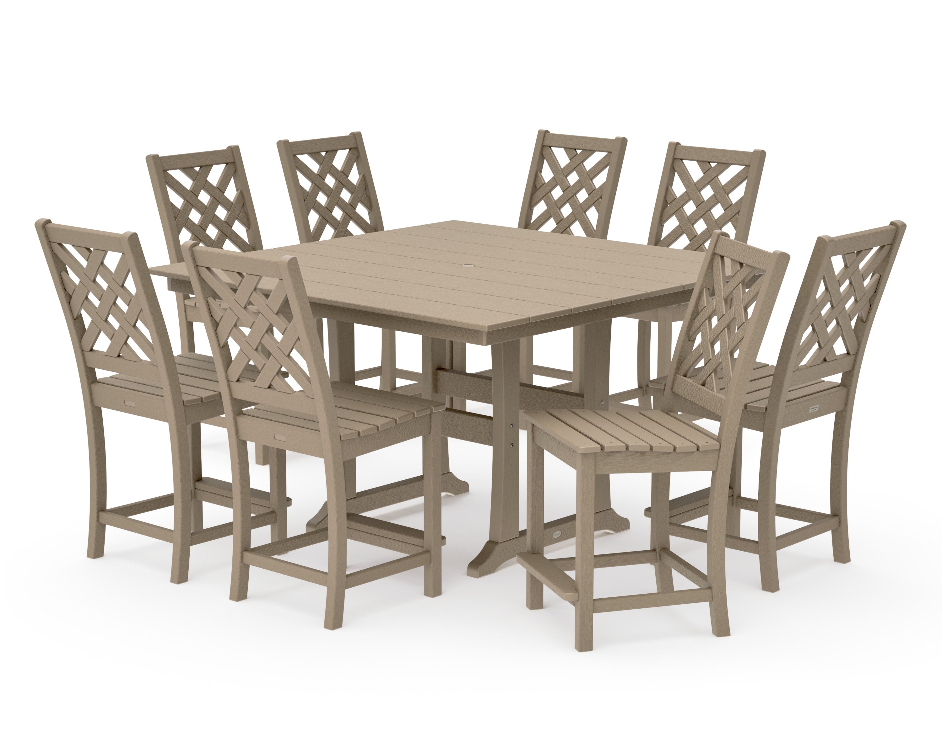 Wovendale Side Chair 9-Piece Square Farmhouse Counter Set with Trestle Legs in Vintage Sahara