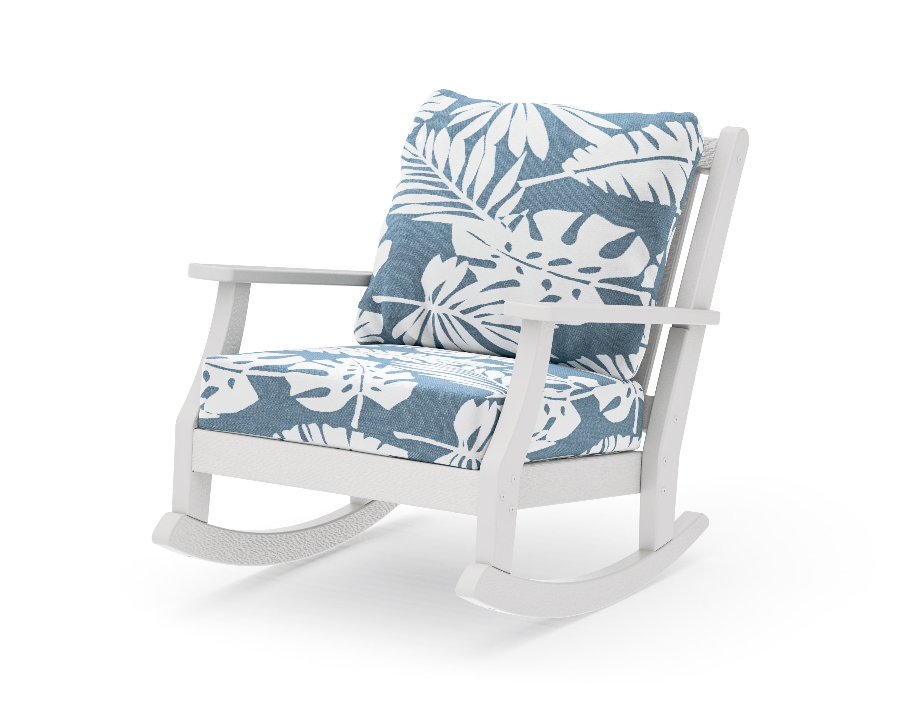 Wovendale Deep Seating Rocking Chair in Vintage White / Leaf Sky Blue