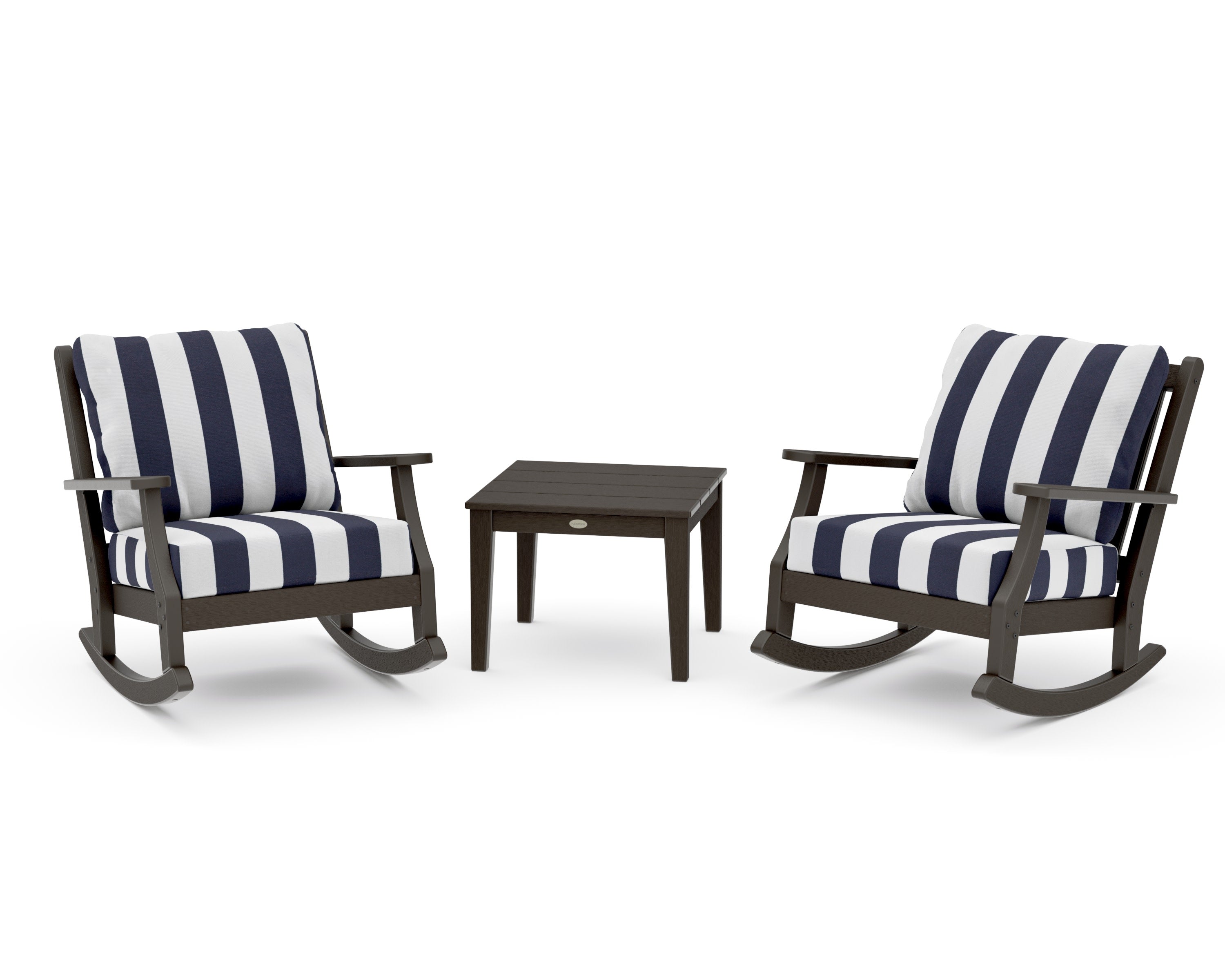 Wovendale 3-Piece Deep Seating Rocker Set in Vintage Coffee / Cabana Stripe Navy
