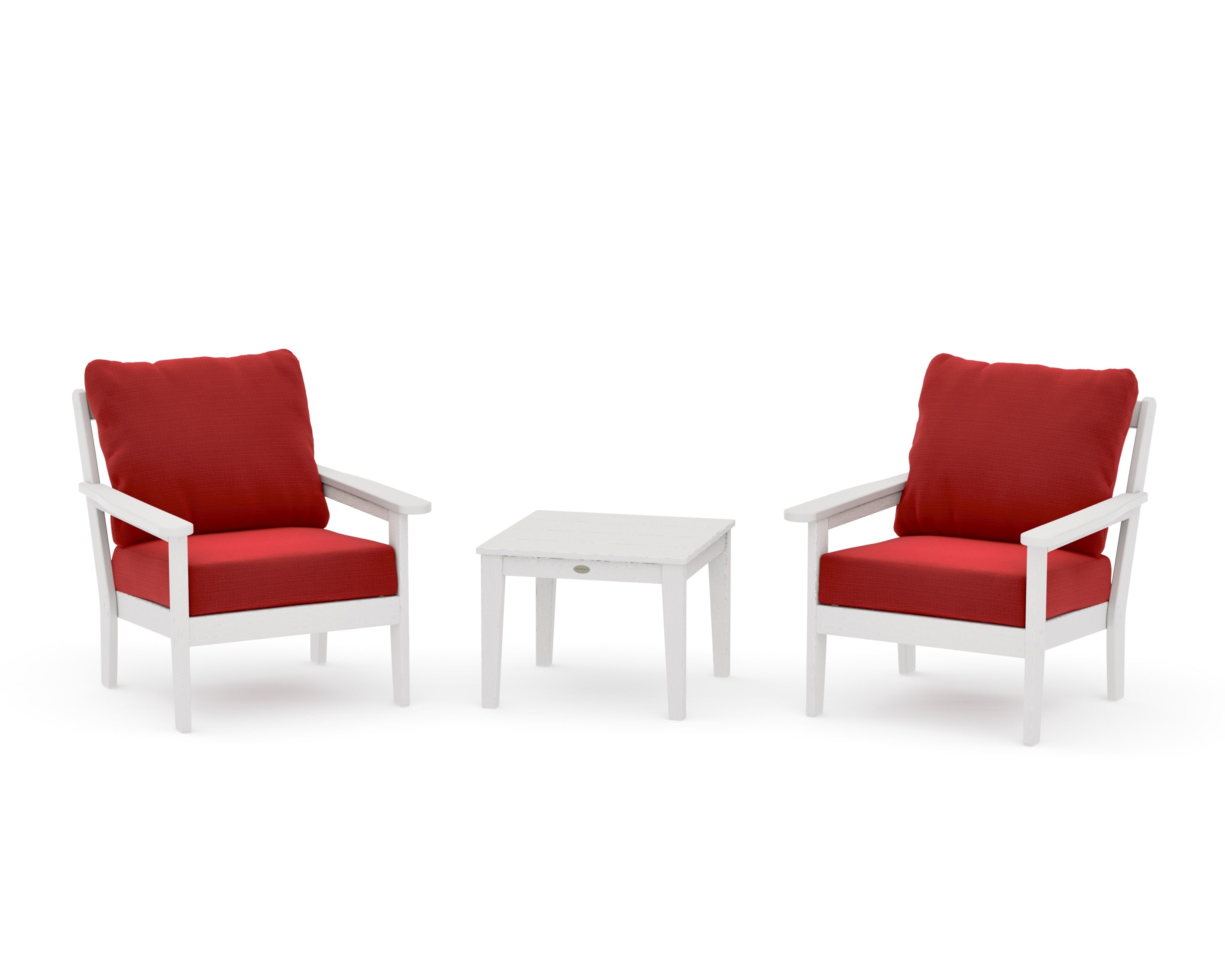 Cottage 3-Piece Deep Seating Set in Vintage White / Crimson Linen