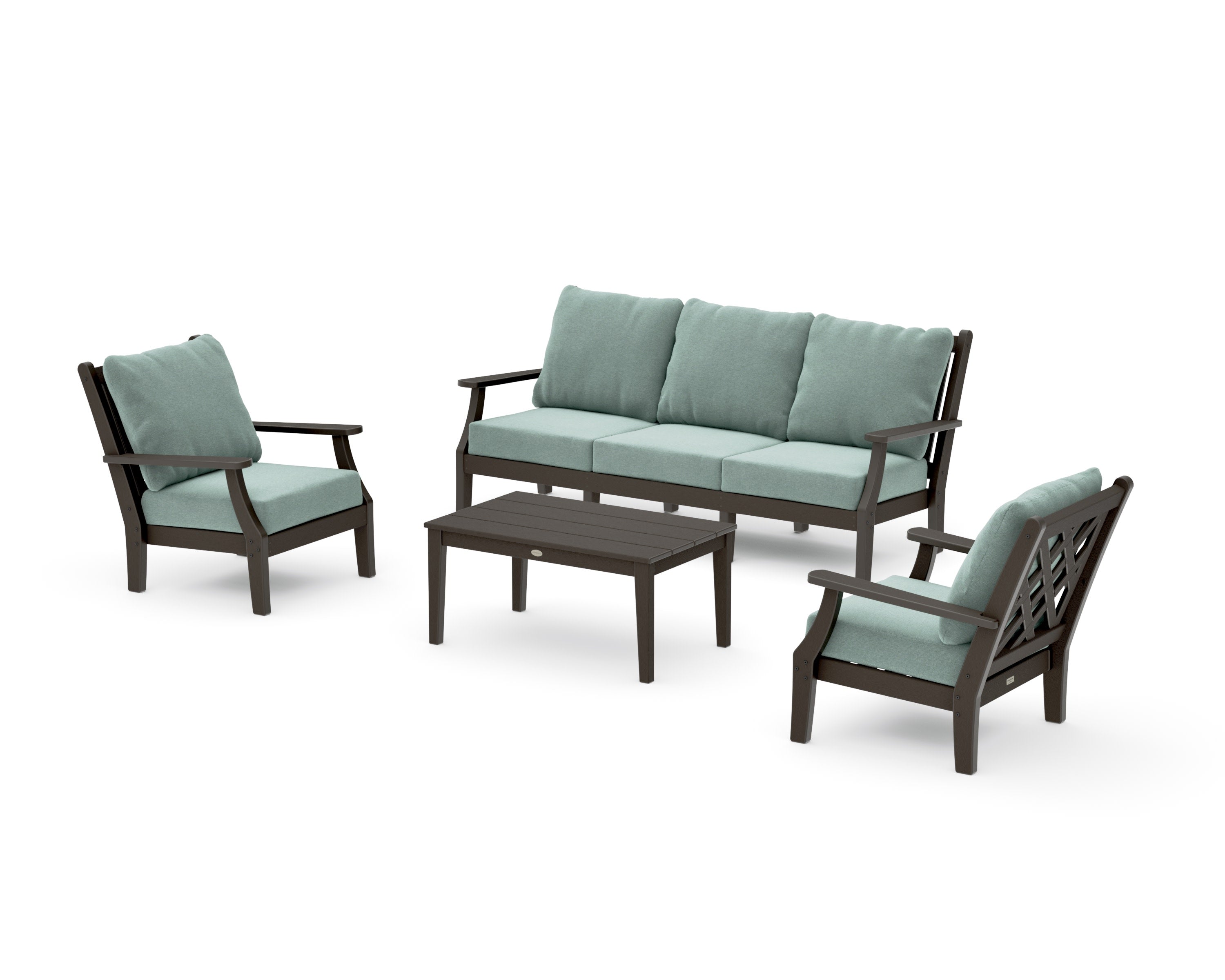 Wovendale 4-Piece Deep Seating Set with Sofa in Vintage Coffee / Glacier Spa