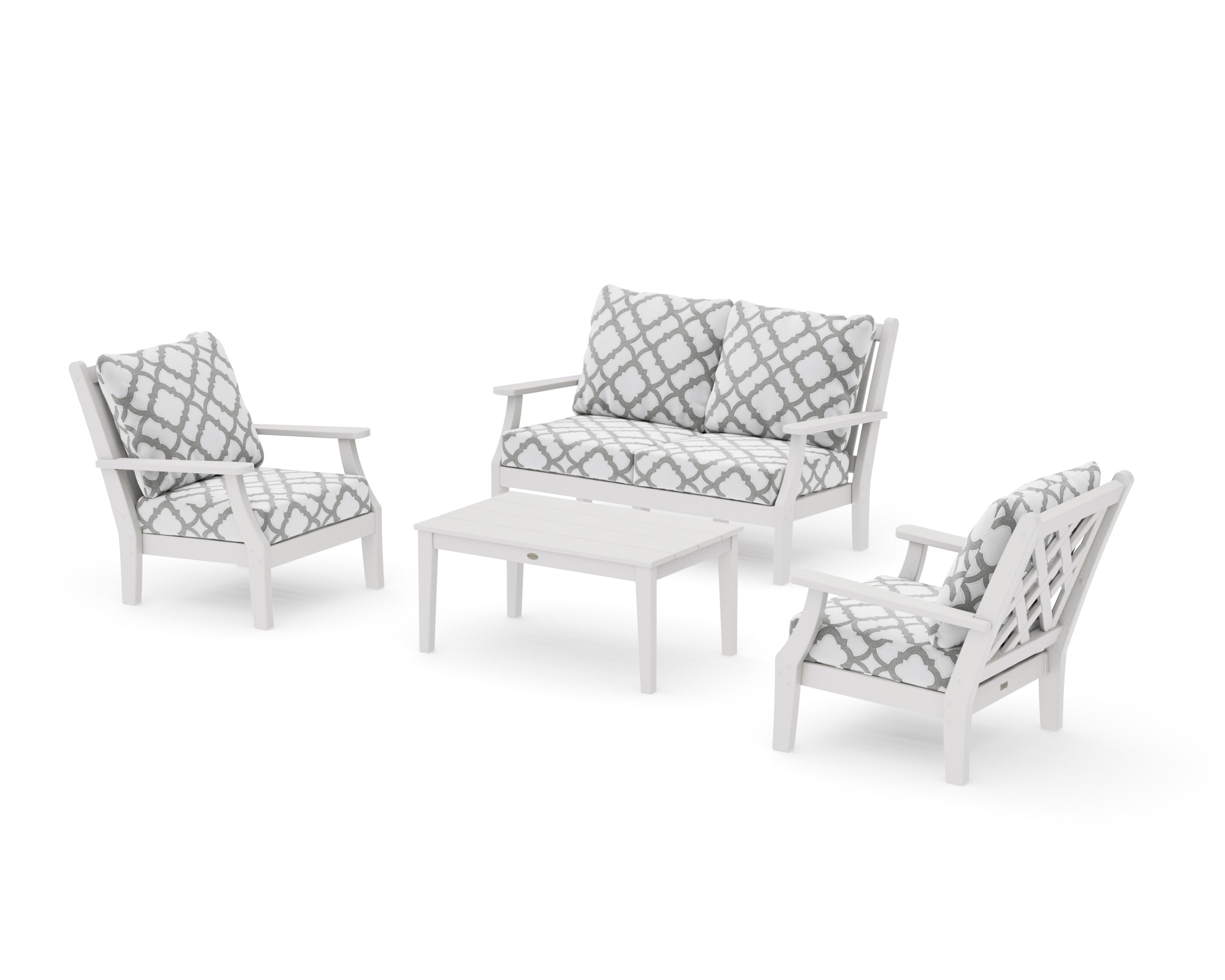 Wovendale 4-Piece Deep Seating Set with Loveseat in Vintage White / Trellis Grey Mist
