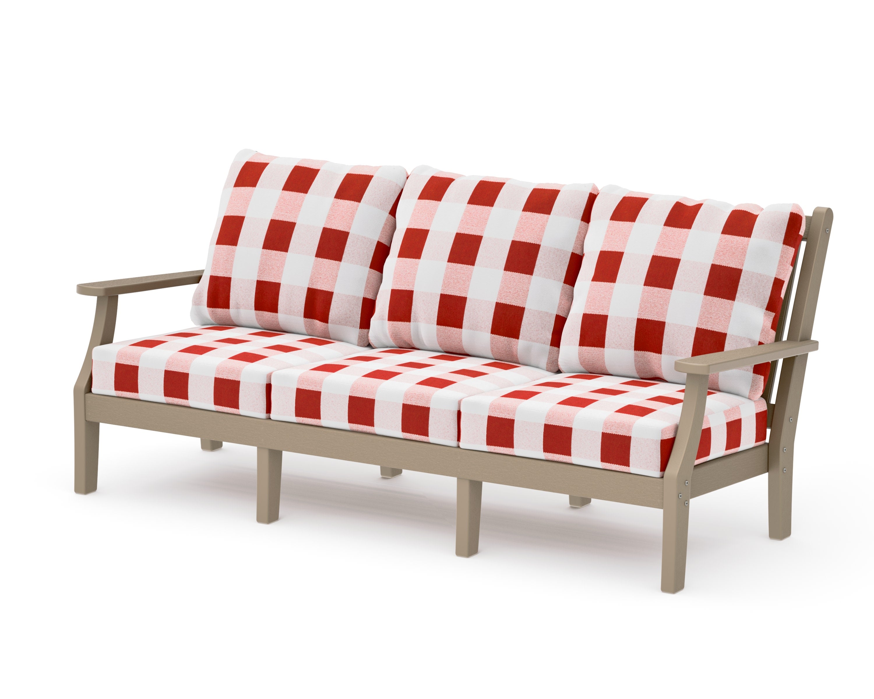 Wovendale Deep Seating Sofa in Vintage Sahara / Buffalo Plaid Crimson