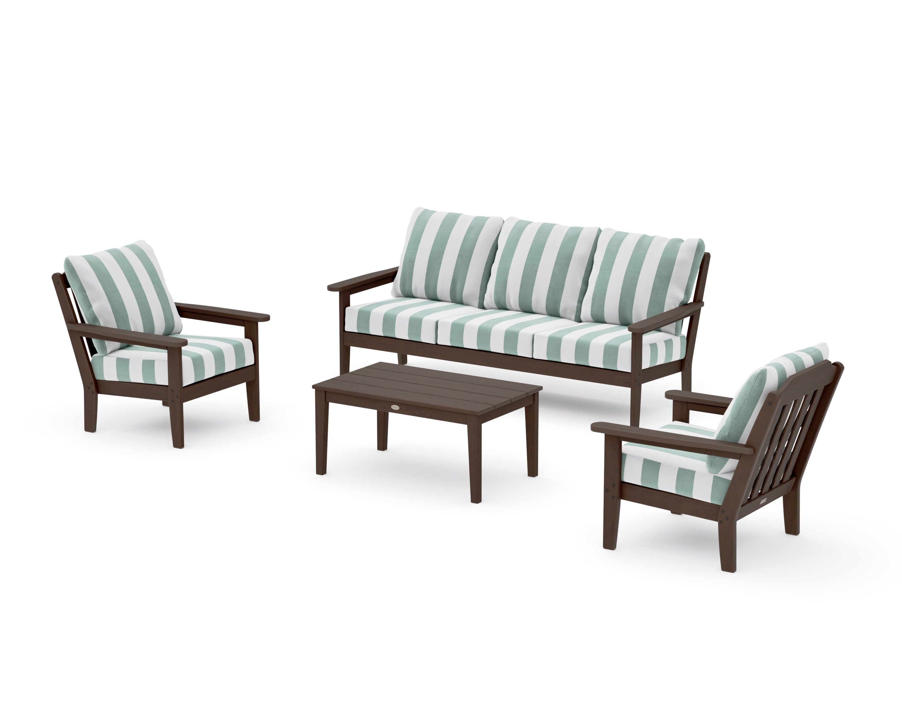 Cottage 4-Piece Deep Seating Set with Sofa in Kona / Cabana Stripe Glacier Spa