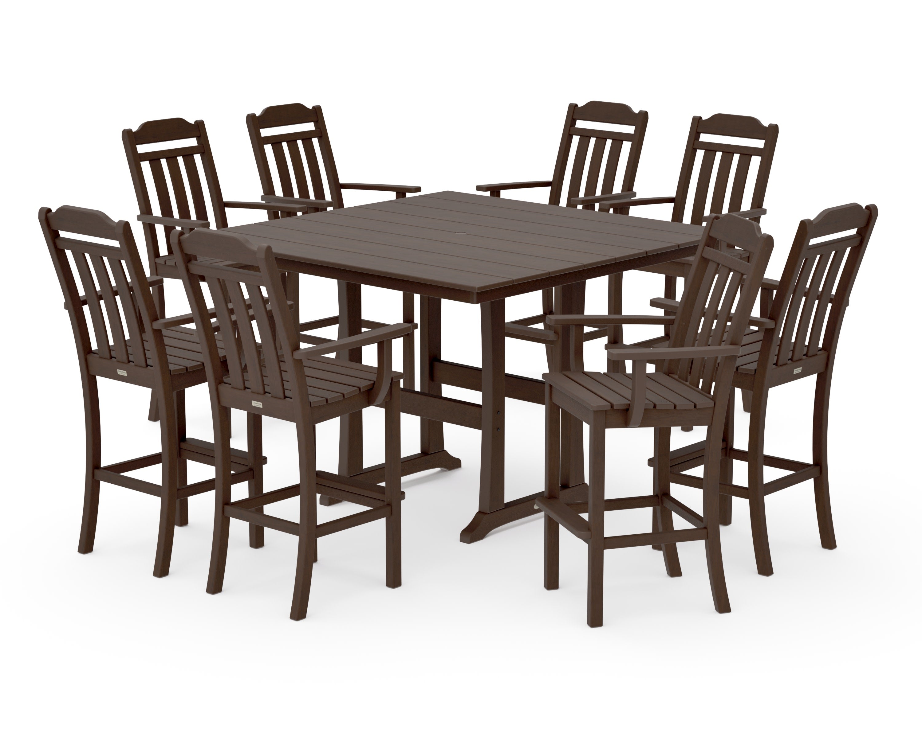 Cottage 9-Piece Farmhouse Bar Set with Trestle Legs in Kona