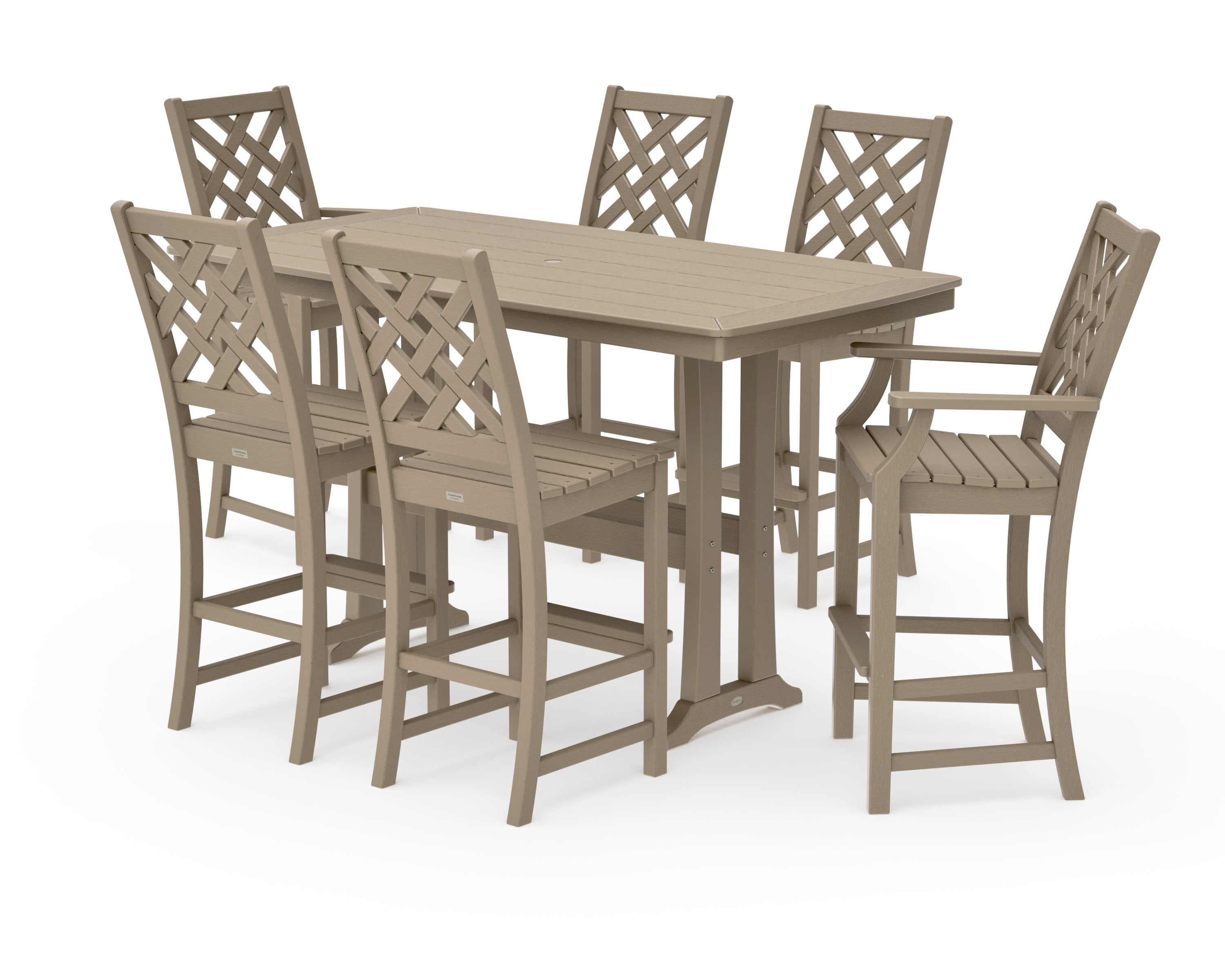 Wovendale 7-Piece Bar Set with Trestle Legs in Vintage Sahara
