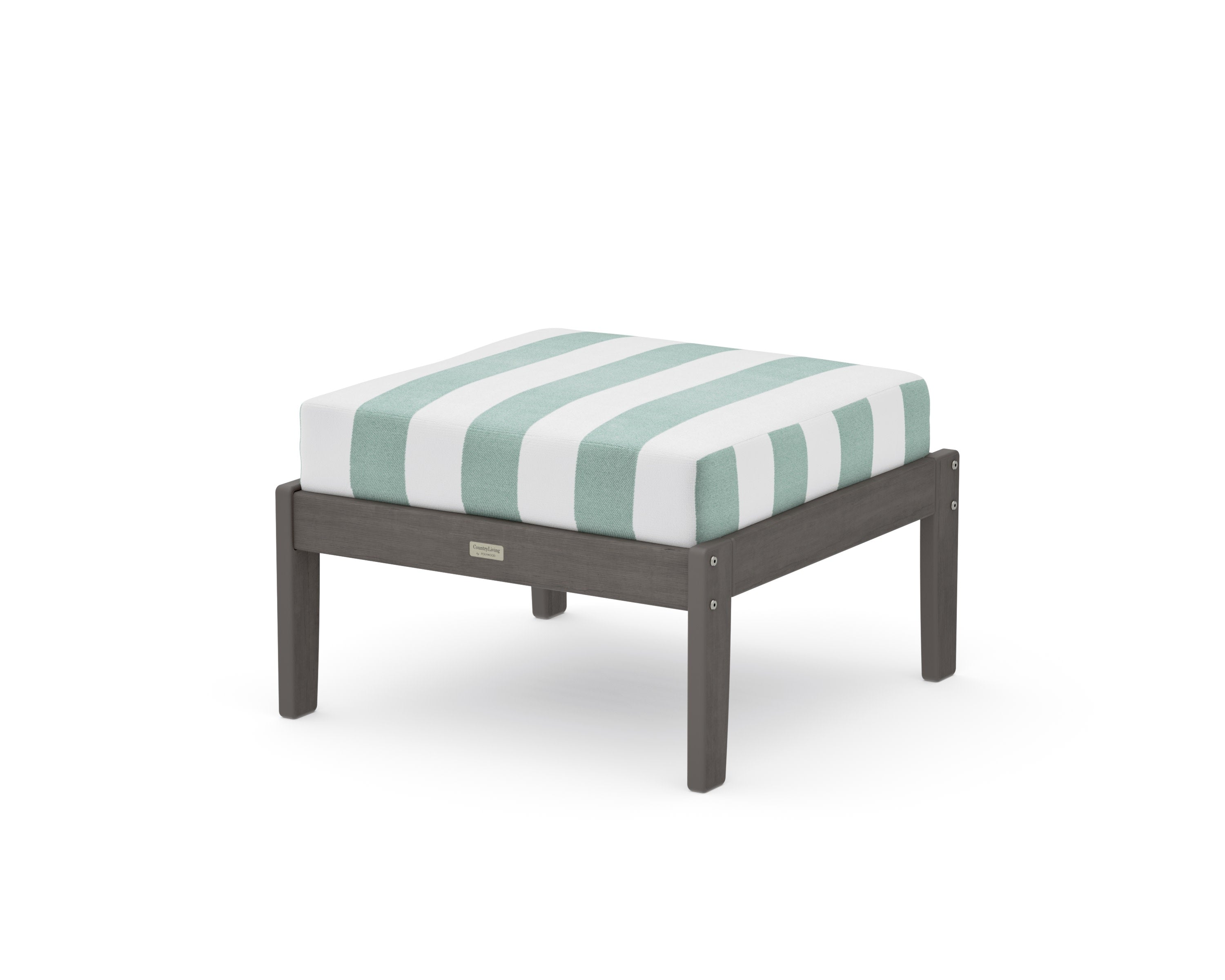 Cottage Deep Seating Ottoman in Driftwood / Cabana Stripe Glacier Spa