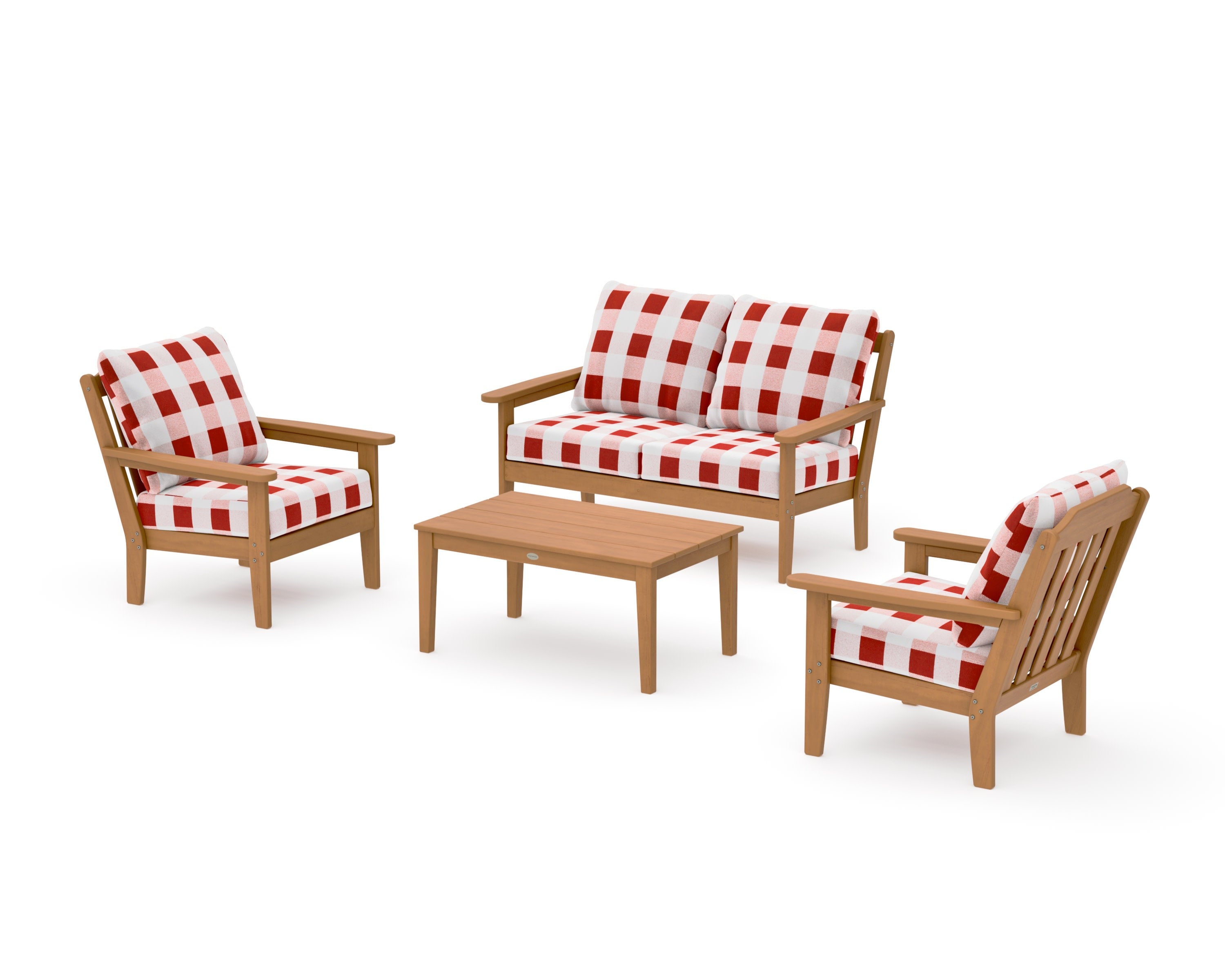 Cottage 4-Piece Deep Seating Set with Loveseat in Natural / Buffalo Plaid Crimson