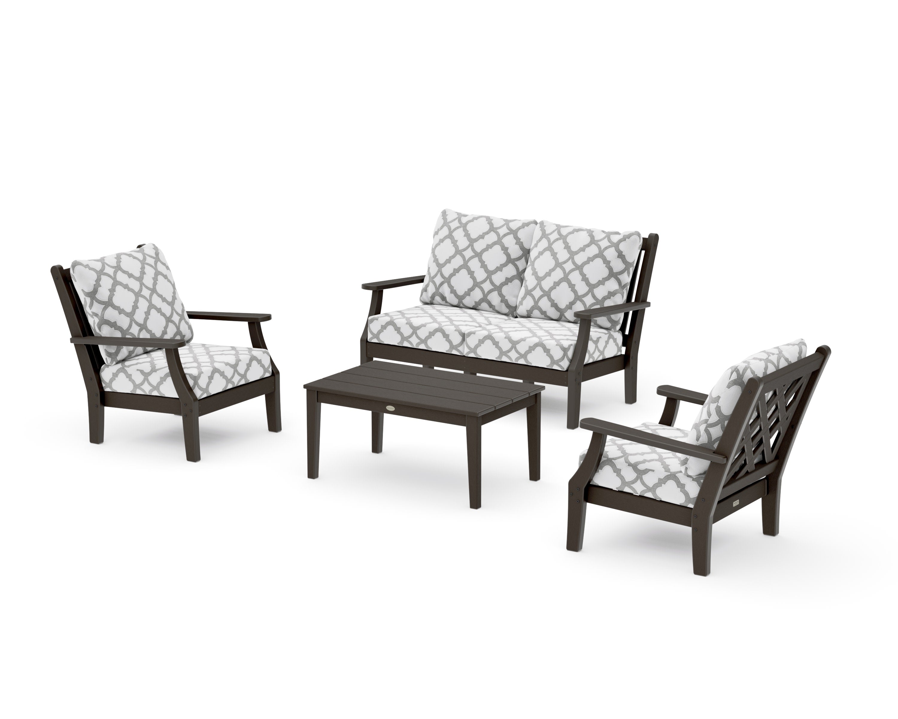 Wovendale 4-Piece Deep Seating Set with Loveseat in Vintage Coffee / Trellis Grey Mist