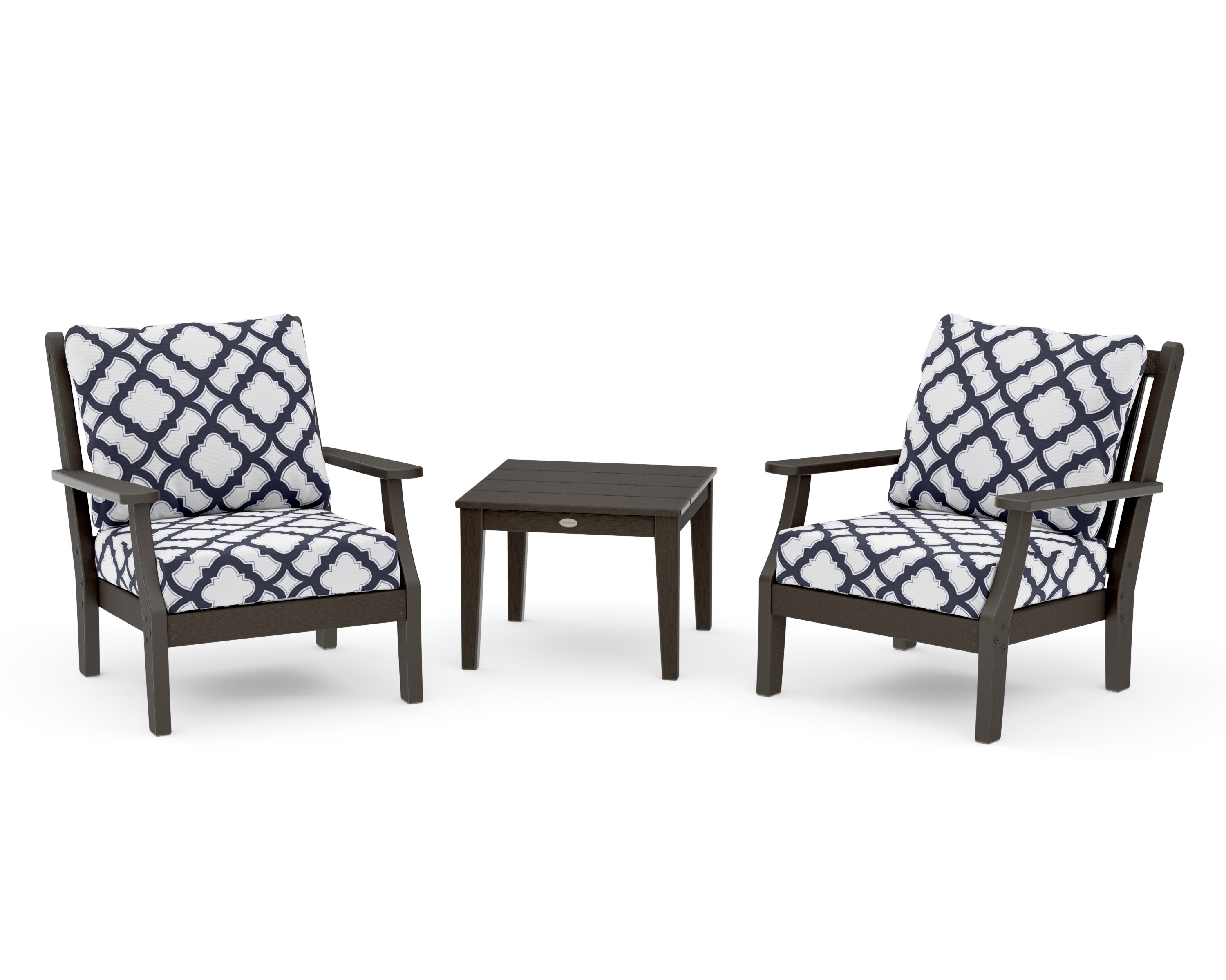 Wovendale 3-Piece Deep Seating Set in Vintage Coffee / Trellis Navy