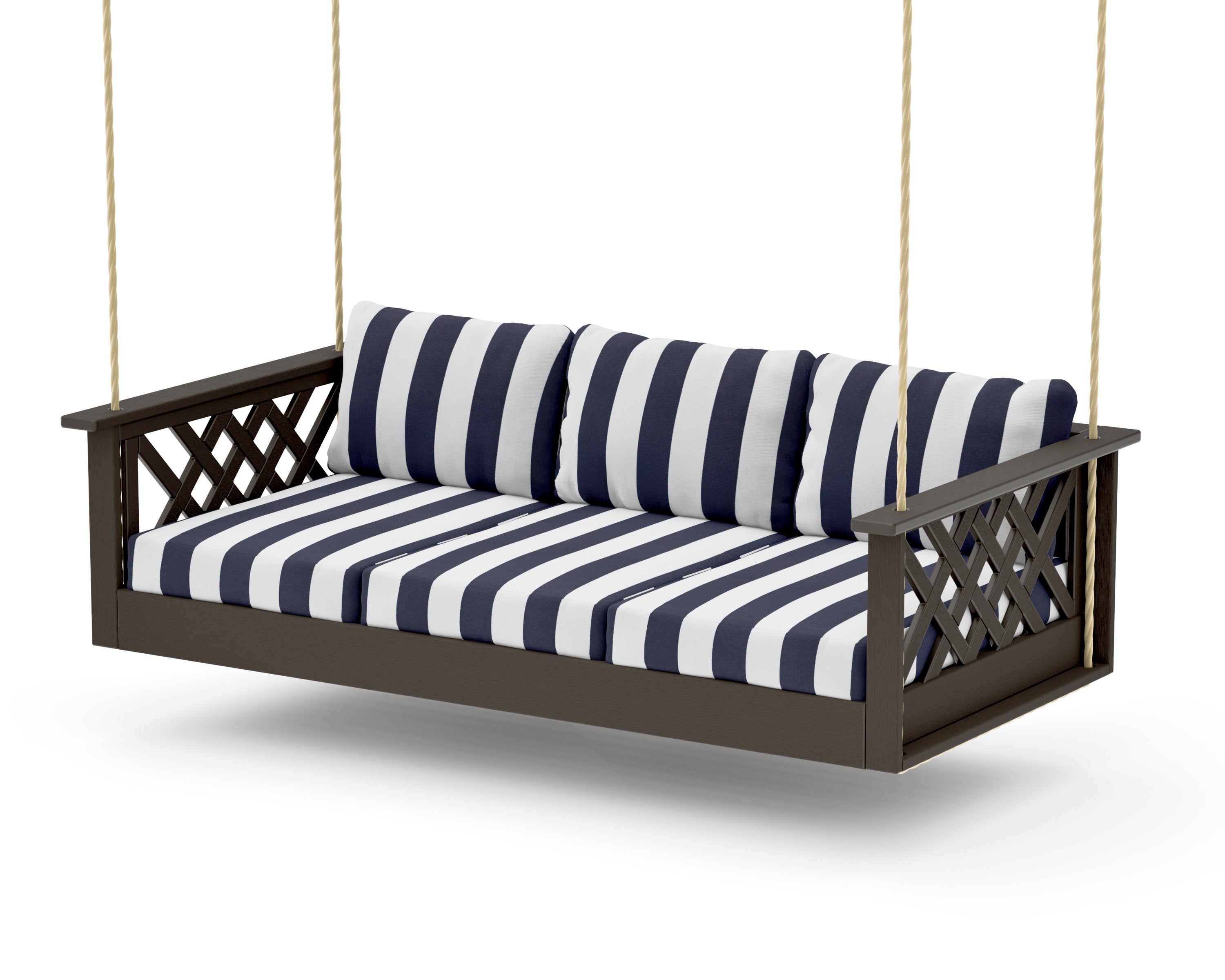 Wovendale Daybed Swing in Vintage Coffee / Cabana Stripe Navy