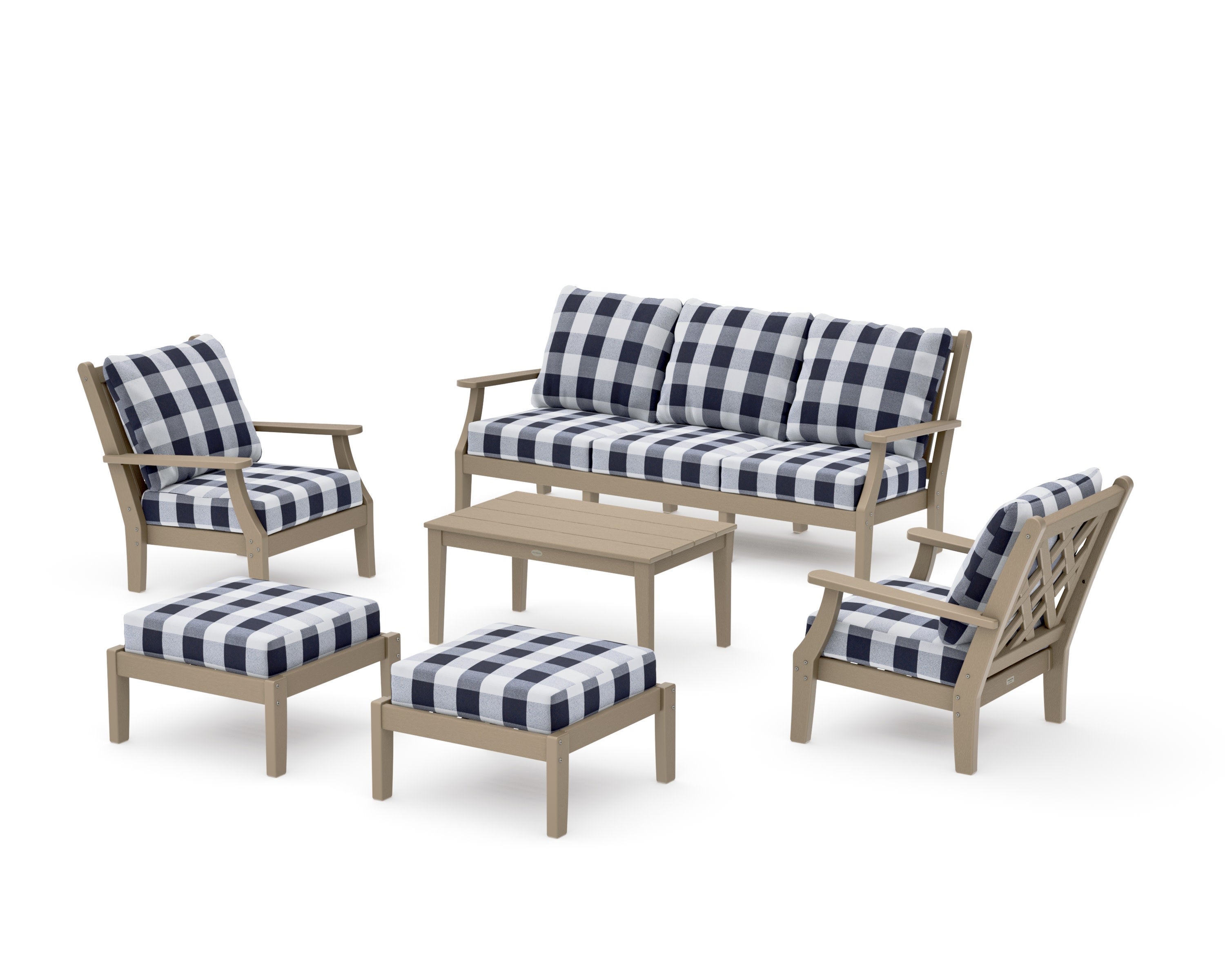 Wovendale 6-Piece Lounge Sofa Set in Vintage Sahara / Buffalo Plaid Navy