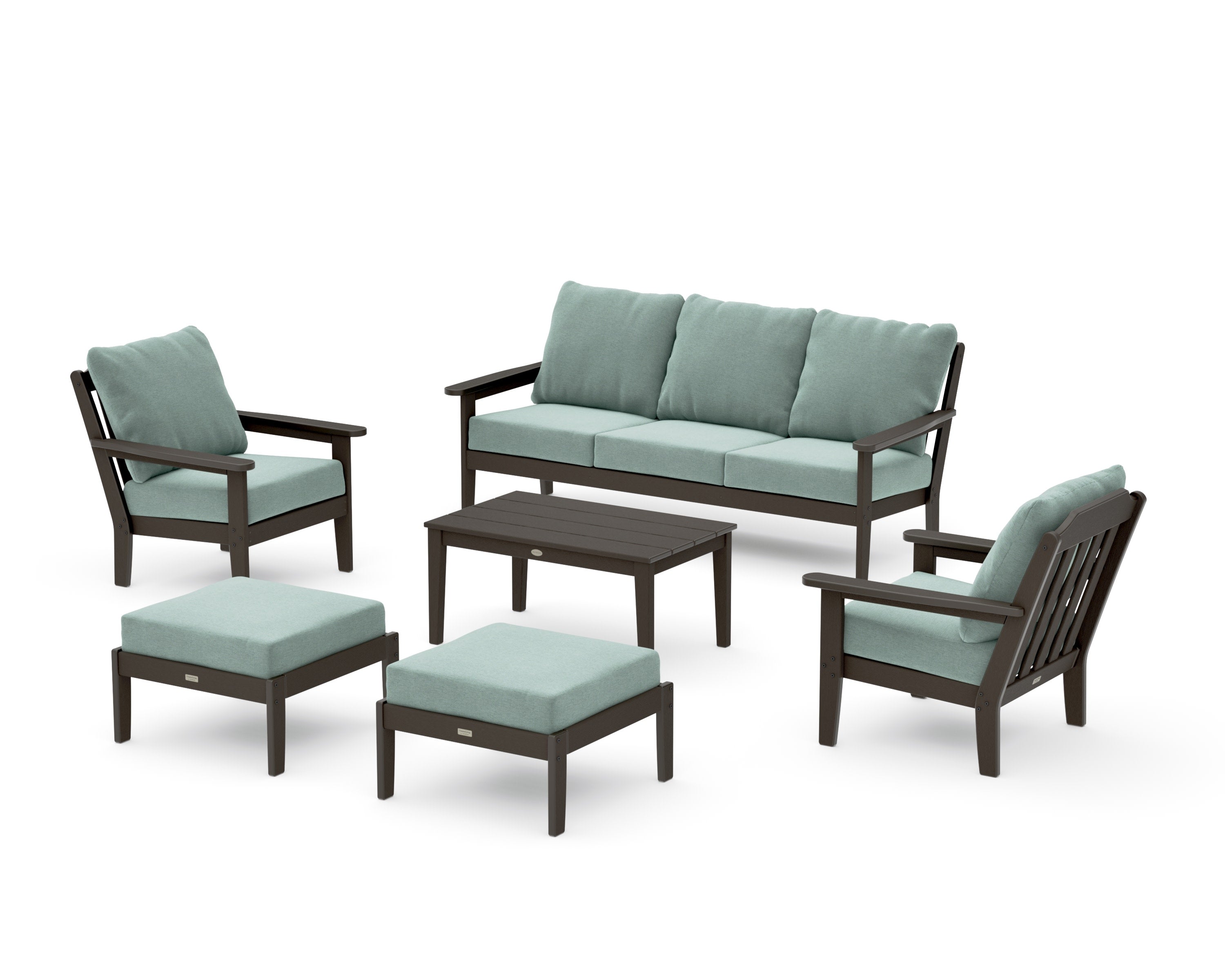 Cottage 6-Piece Lounge Sofa Set in Vintage Coffee / Glacier Spa