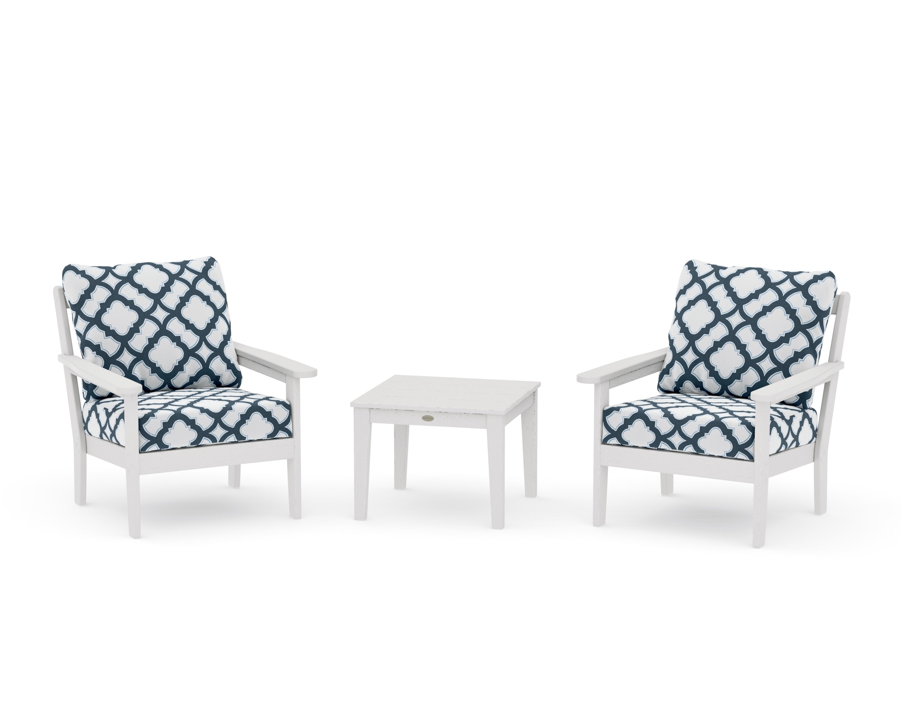 Cottage 3-Piece Deep Seating Set in Vintage White / Trellis Marine Indigo