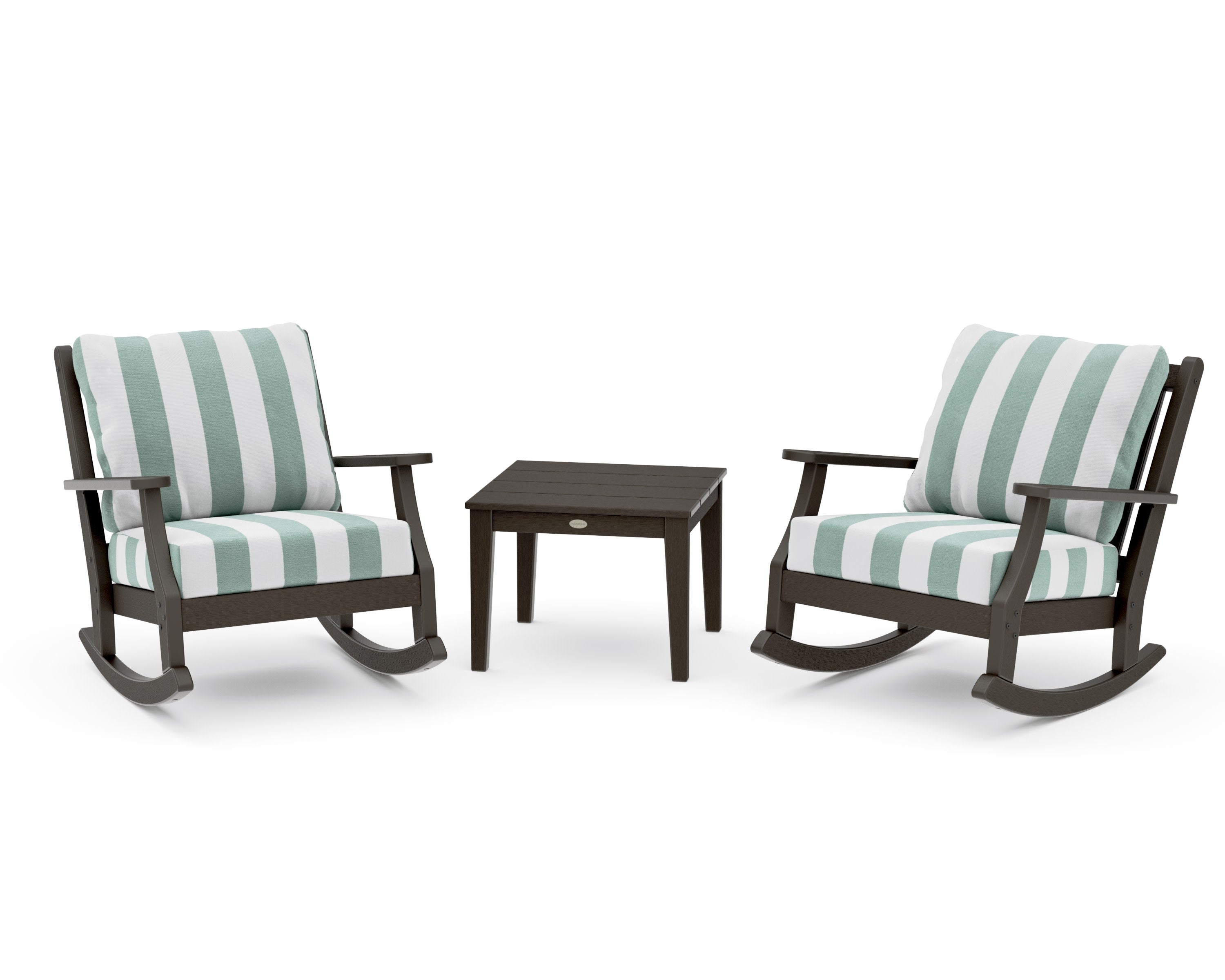 Wovendale 3-Piece Deep Seating Rocker Set in Vintage Coffee / Cabana Stripe Glacier Spa