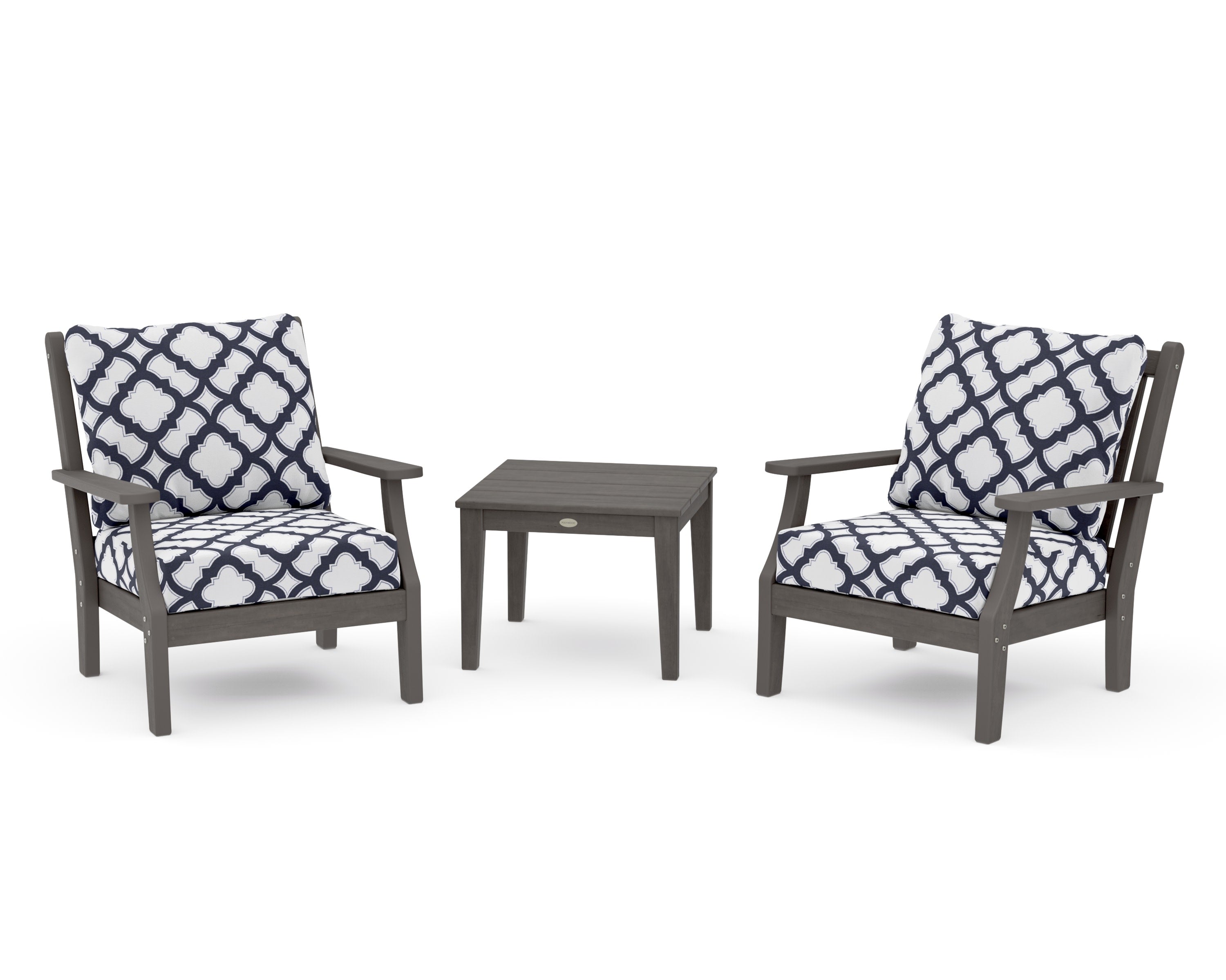 Wovendale 3-Piece Deep Seating Set in Driftwood / Trellis Navy