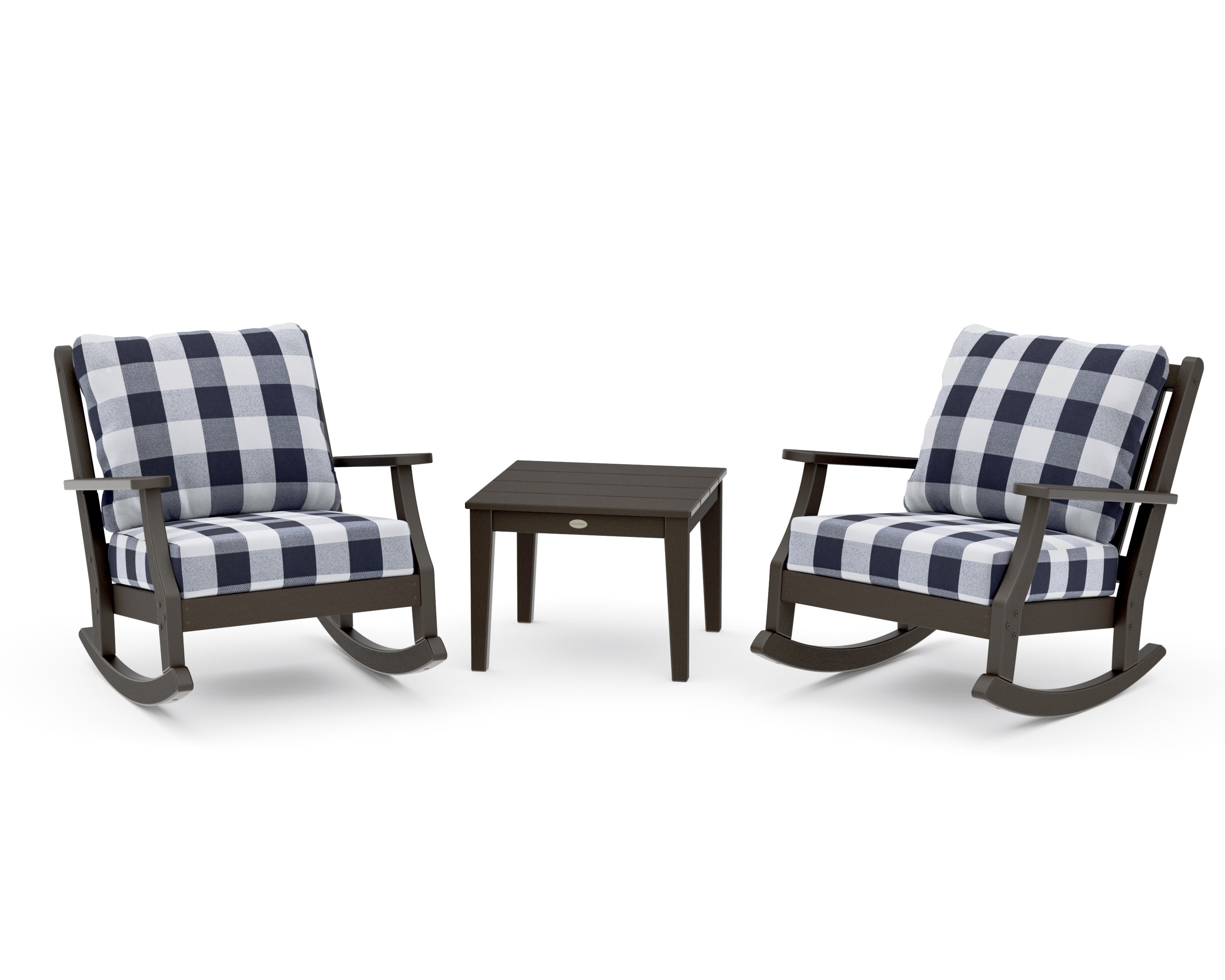 Wovendale 3-Piece Deep Seating Rocker Set in Vintage Coffee / Buffalo Plaid Navy
