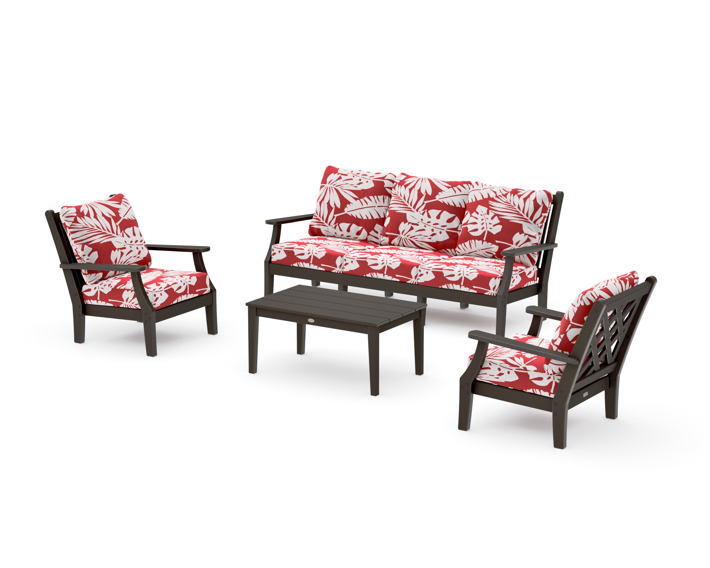 Wovendale 4-Piece Deep Seating Set with Sofa in Vintage Coffee / Leaf Crimson