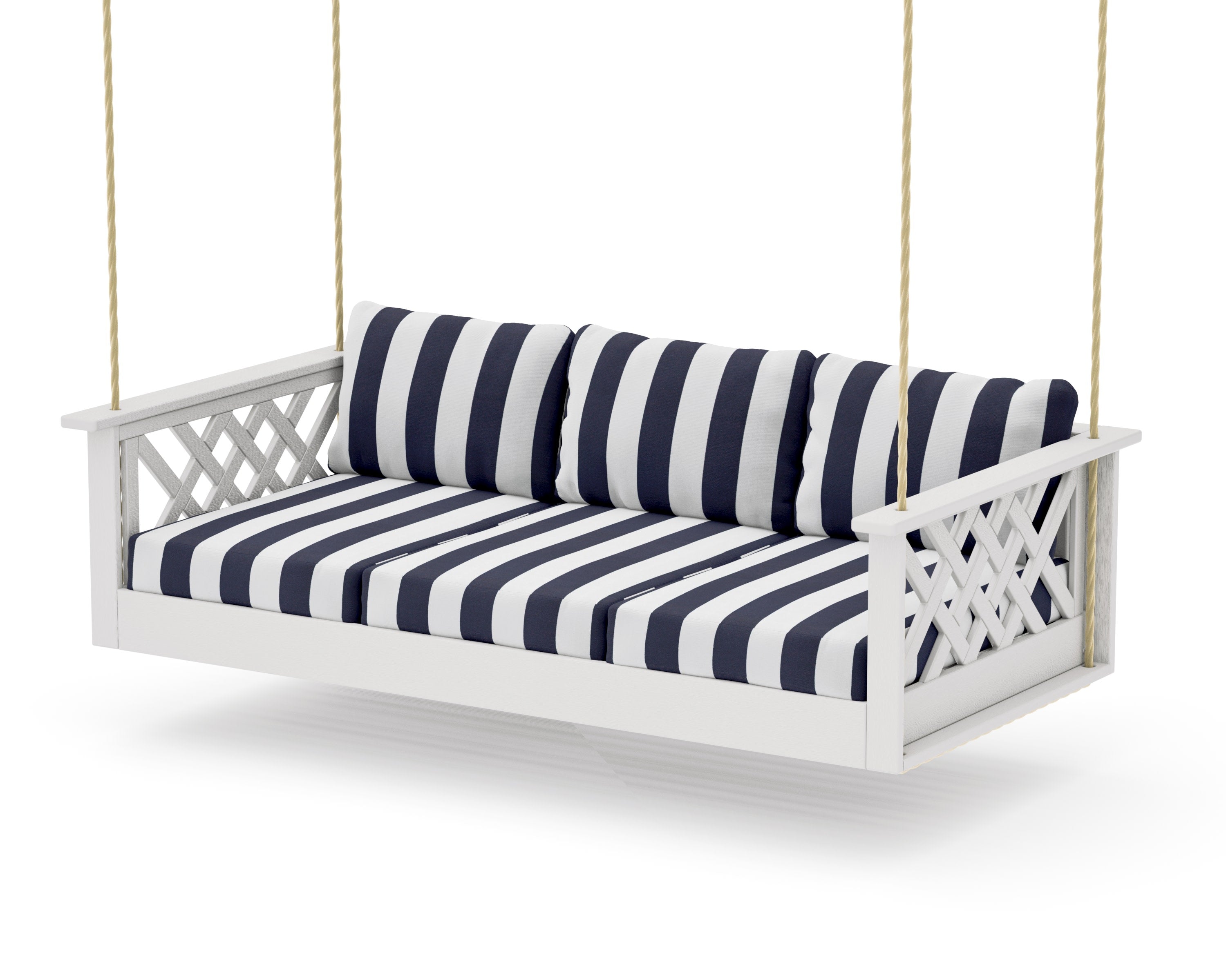Wovendale Daybed Swing in Vintage White / Cabana Stripe Navy