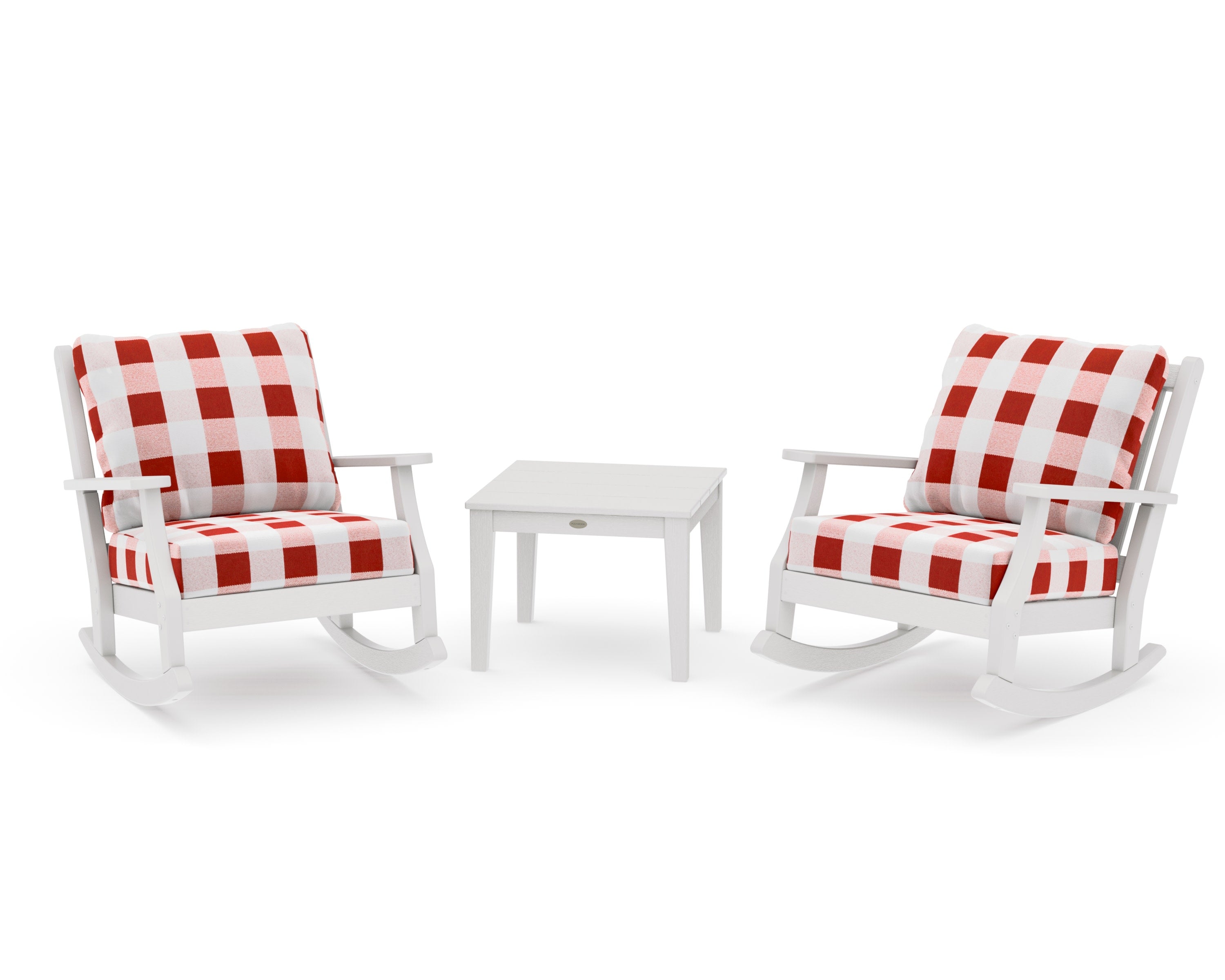 Wovendale 3-Piece Deep Seating Rocker Set in Vintage White / Buffalo Plaid Crimson