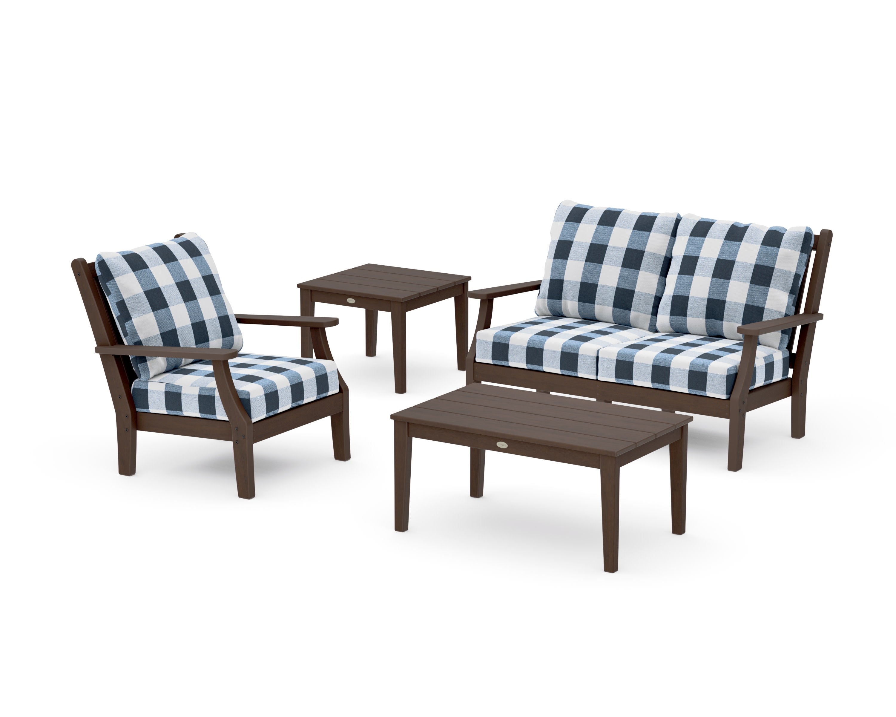 Wovendale 4-Piece Deep Seating Set in Kona / Buffalo Plaid Marine Indigo