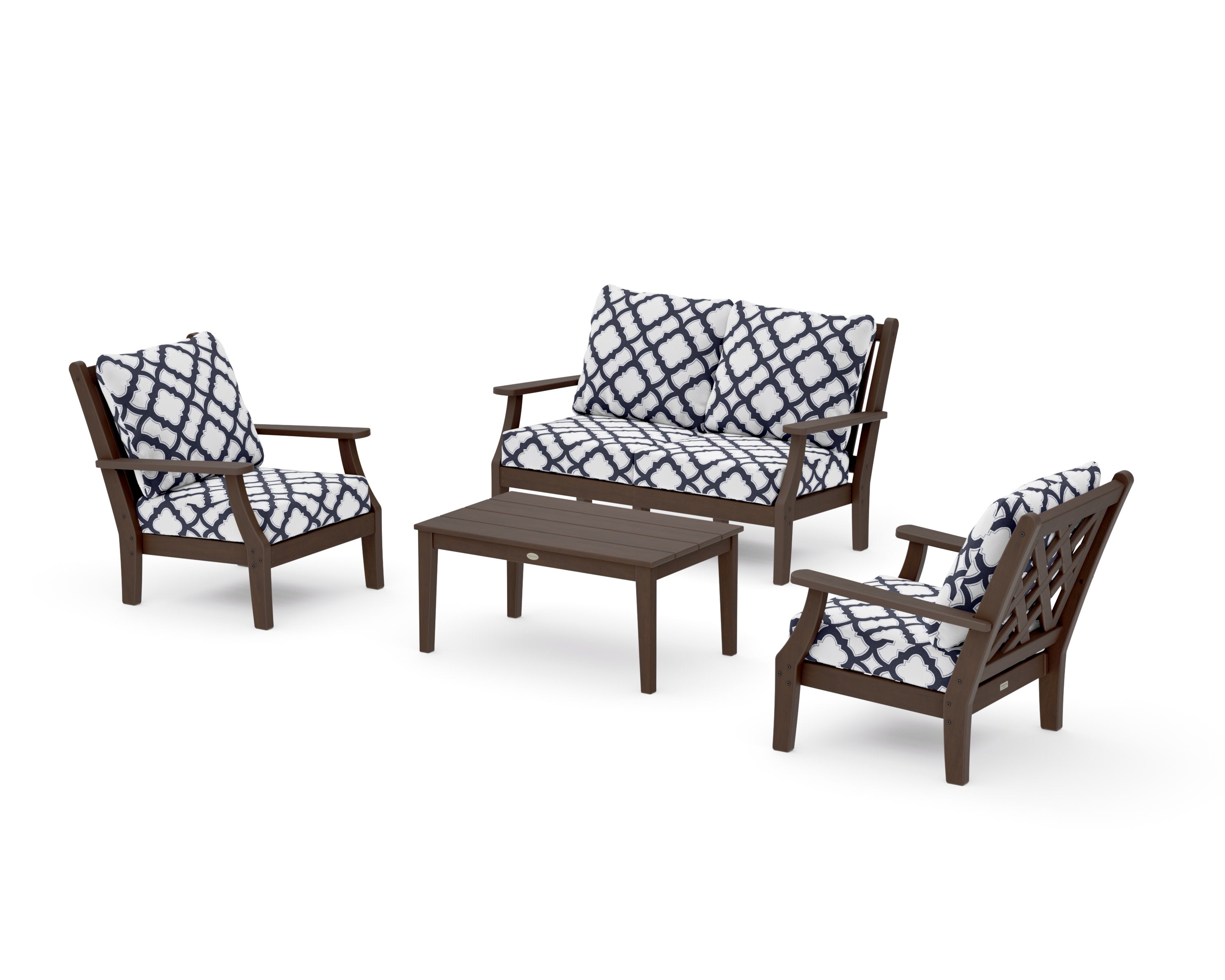 Wovendale 4-Piece Deep Seating Set with Loveseat in Kona / Trellis Navy