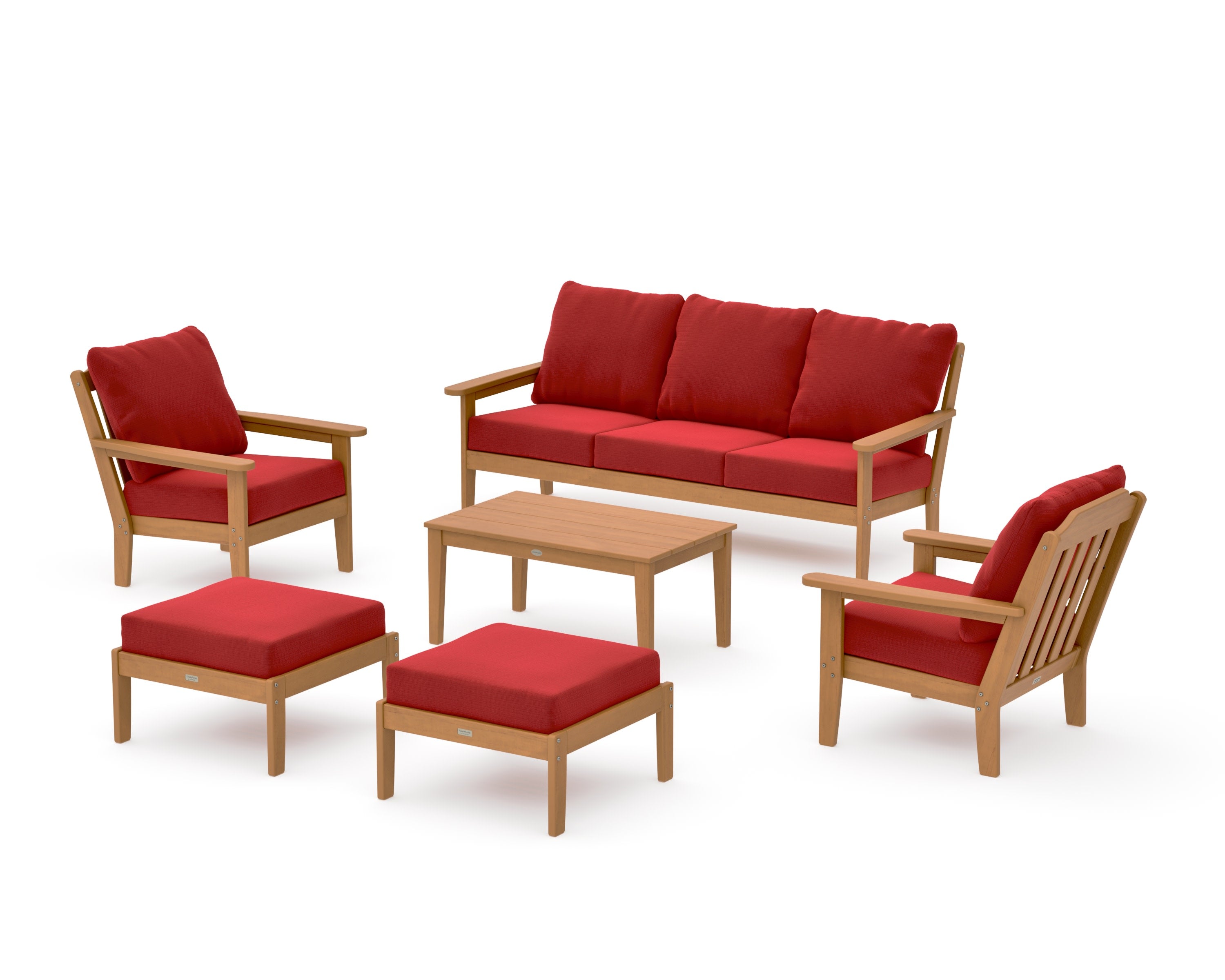 Cottage 6-Piece Lounge Sofa Set in Natural / Crimson Linen