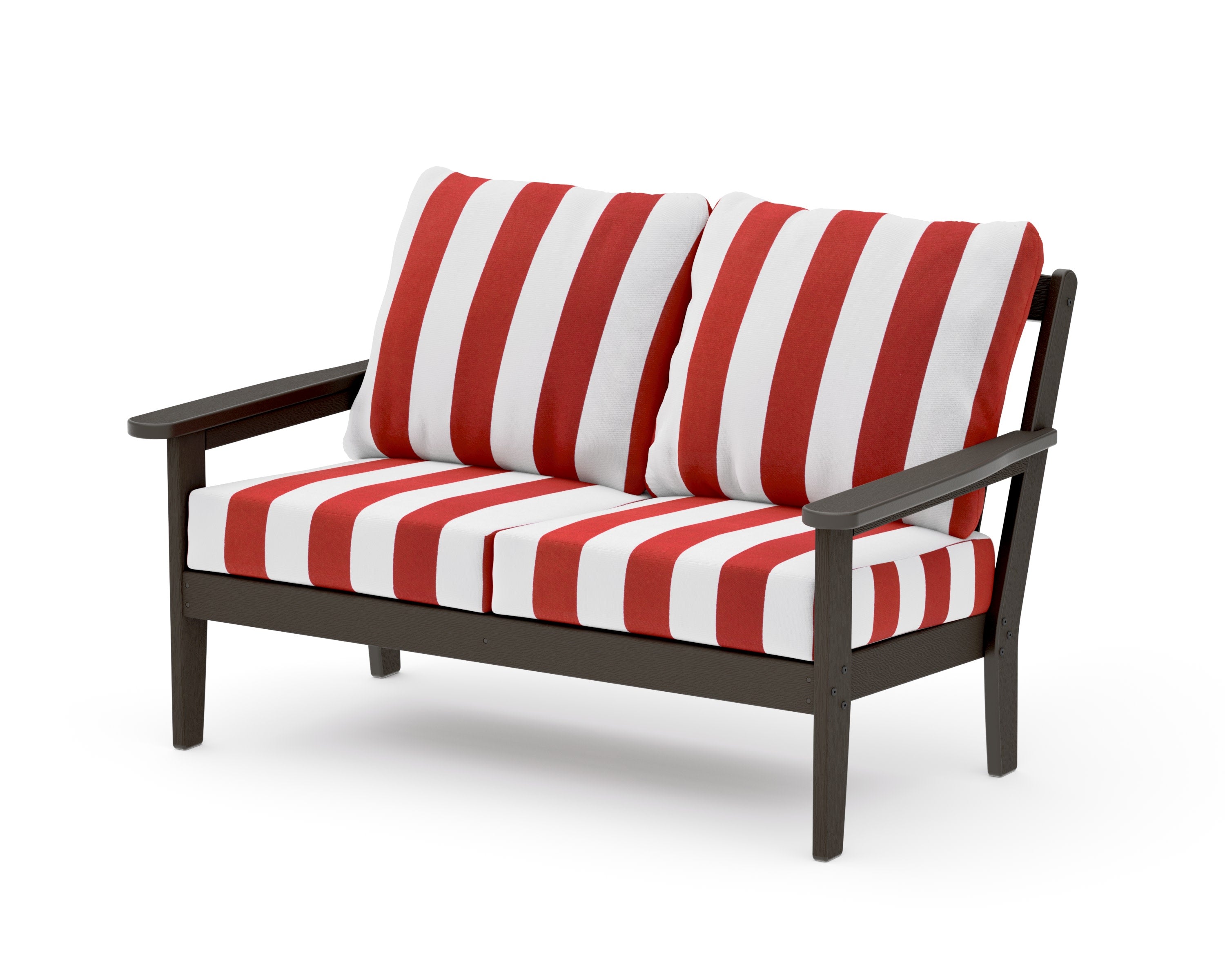 Cottage Deep Seating Loveseat in Vintage Coffee / Cabana Stripe Crimson