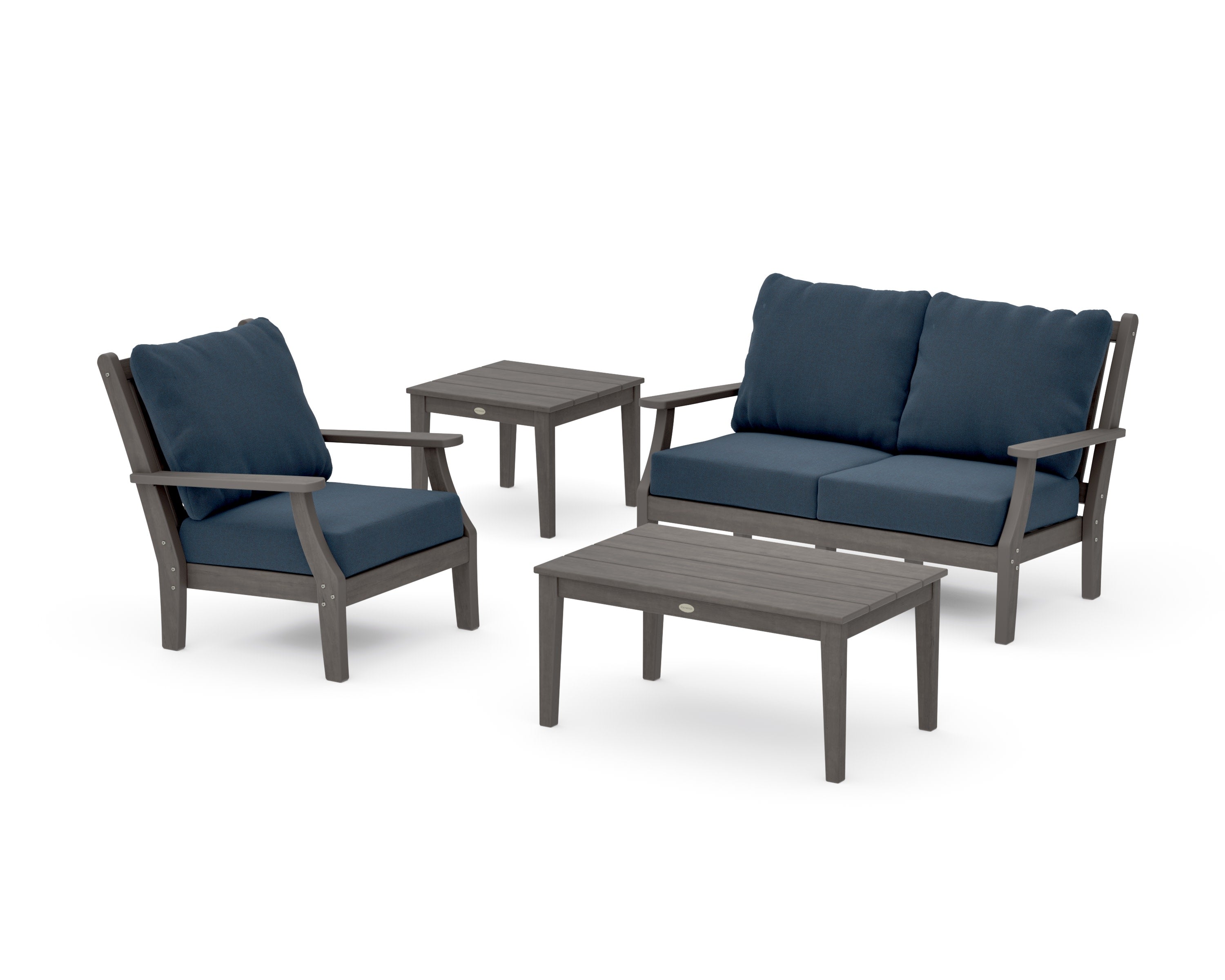 Wovendale 4-Piece Deep Seating Set in Driftwood / Marine Indigo