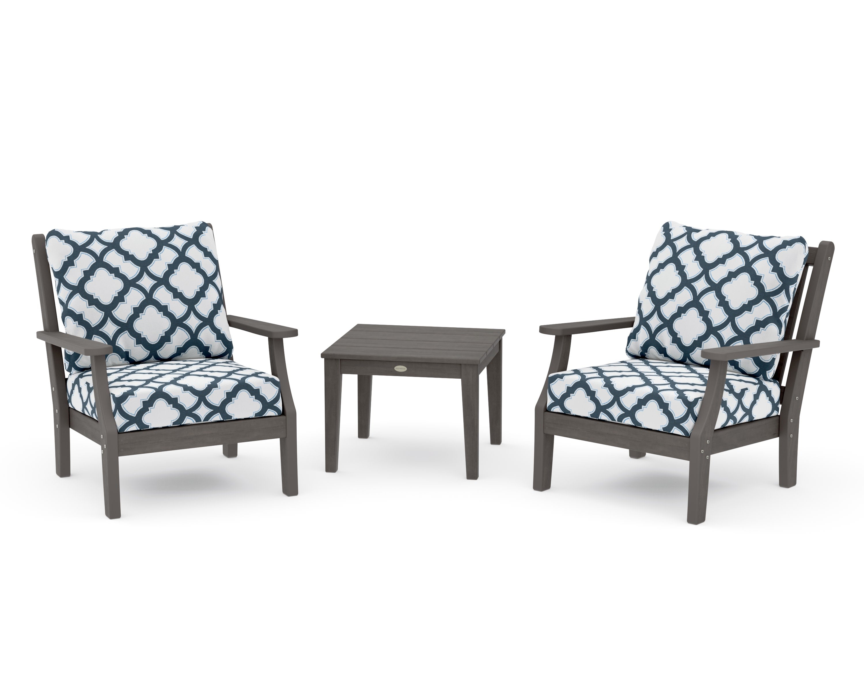 Wovendale 3-Piece Deep Seating Set in Driftwood / Trellis Marine Indigo