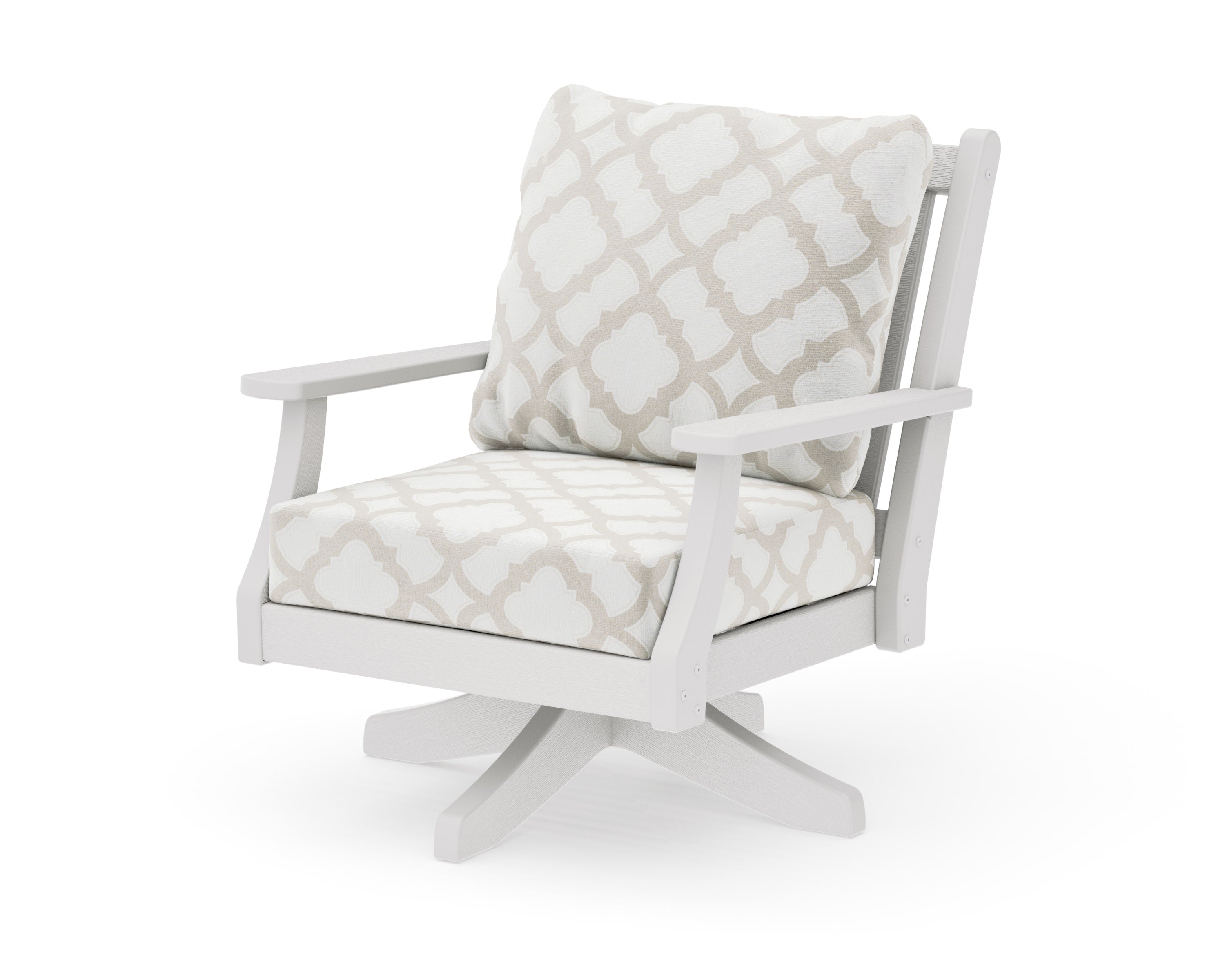 Wovendale Deep Seating Swivel Chair in Vintage White / Trellis Dune Burlap
