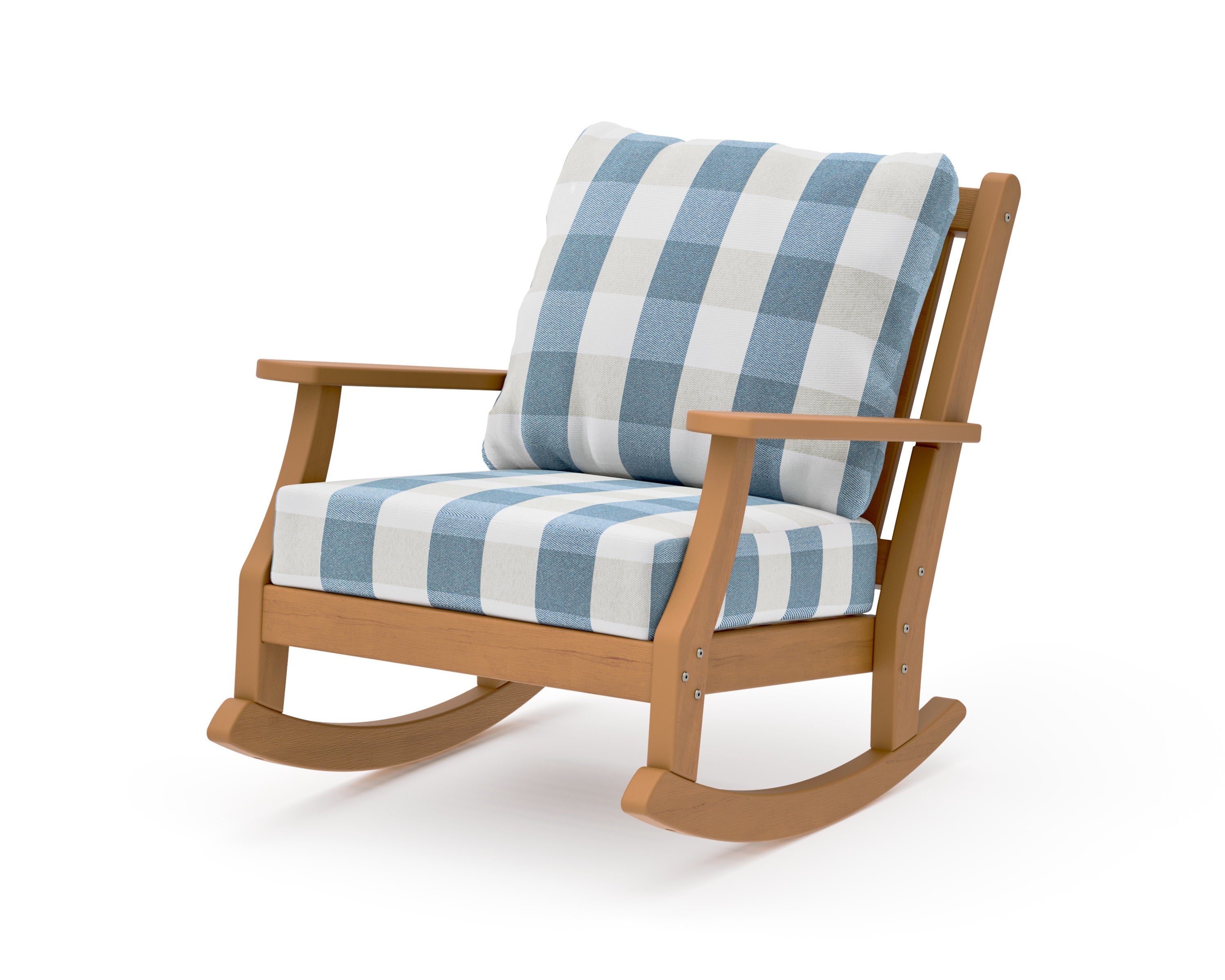 Wovendale Deep Seating Rocking Chair in Natural / Buffalo Plaid Sky Blue