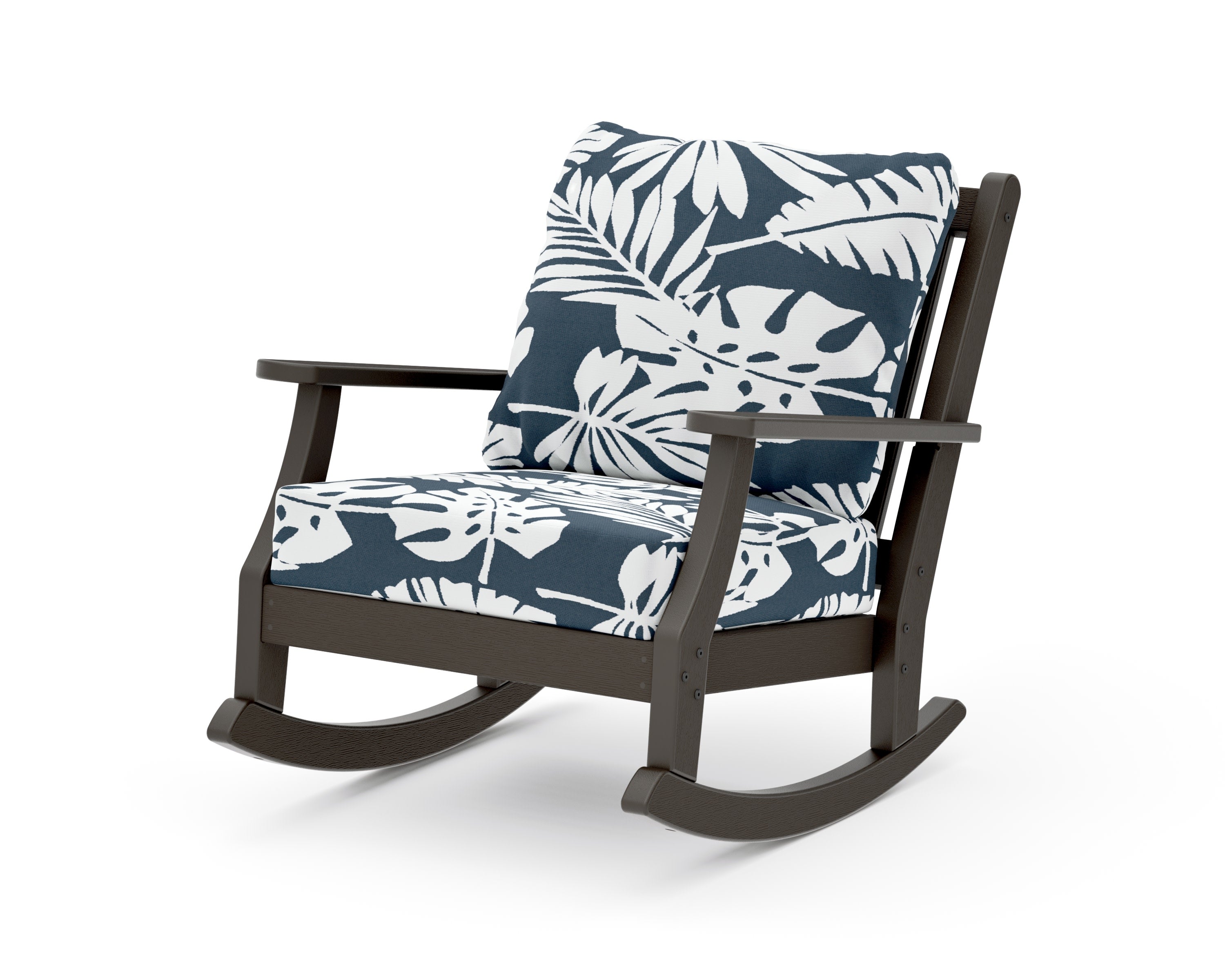 Wovendale Deep Seating Rocking Chair in Vintage Coffee / Leaf Marine Indigo