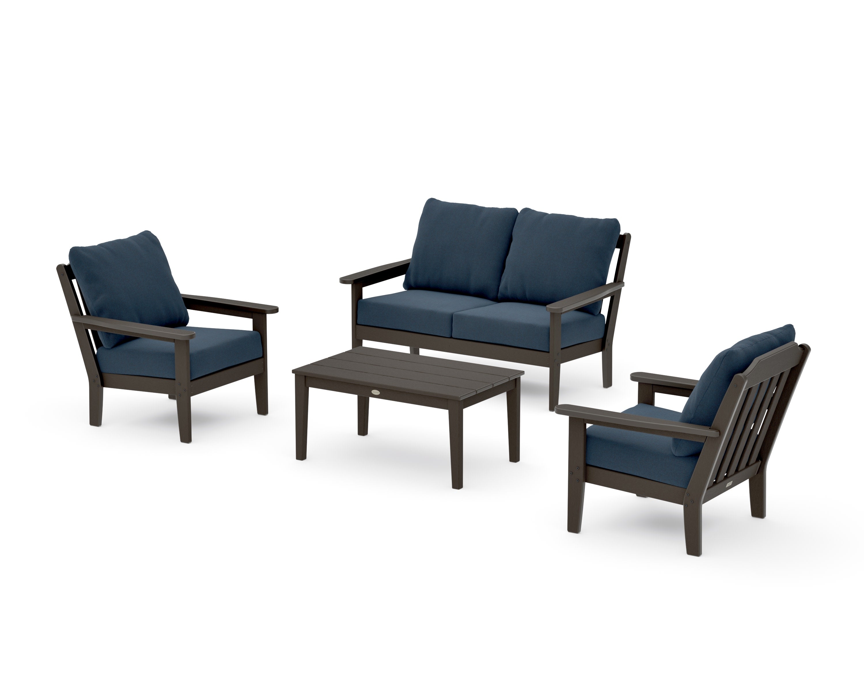 Cottage 4-Piece Deep Seating Set with Loveseat in Vintage Coffee / Marine Indigo
